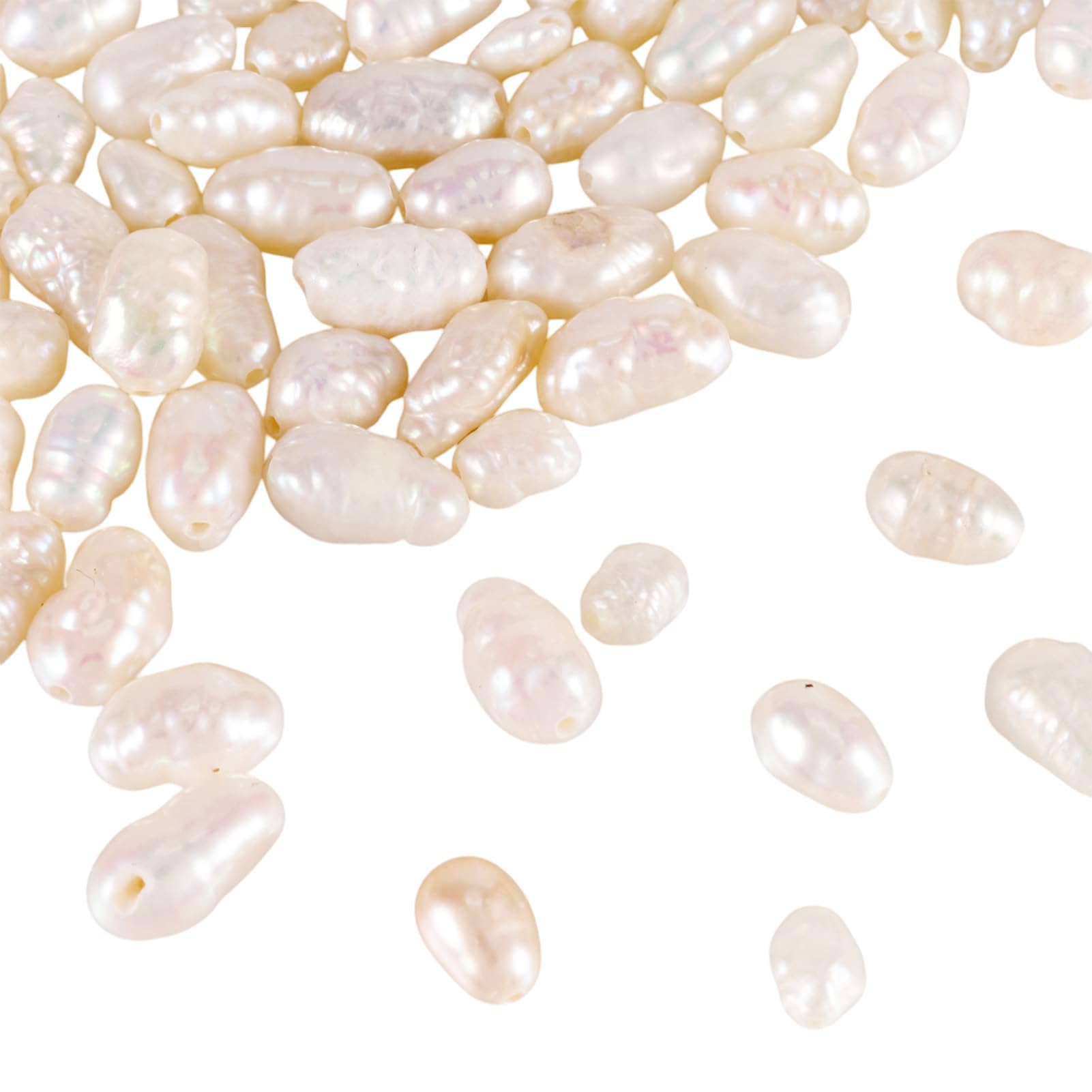 Handship 60Pcs Natural Cultured Freshwater Pearl Beads Baroque Pearls Two-Sided Polished Irregular Pearl Beads for Jewelry Making DIY Crafts