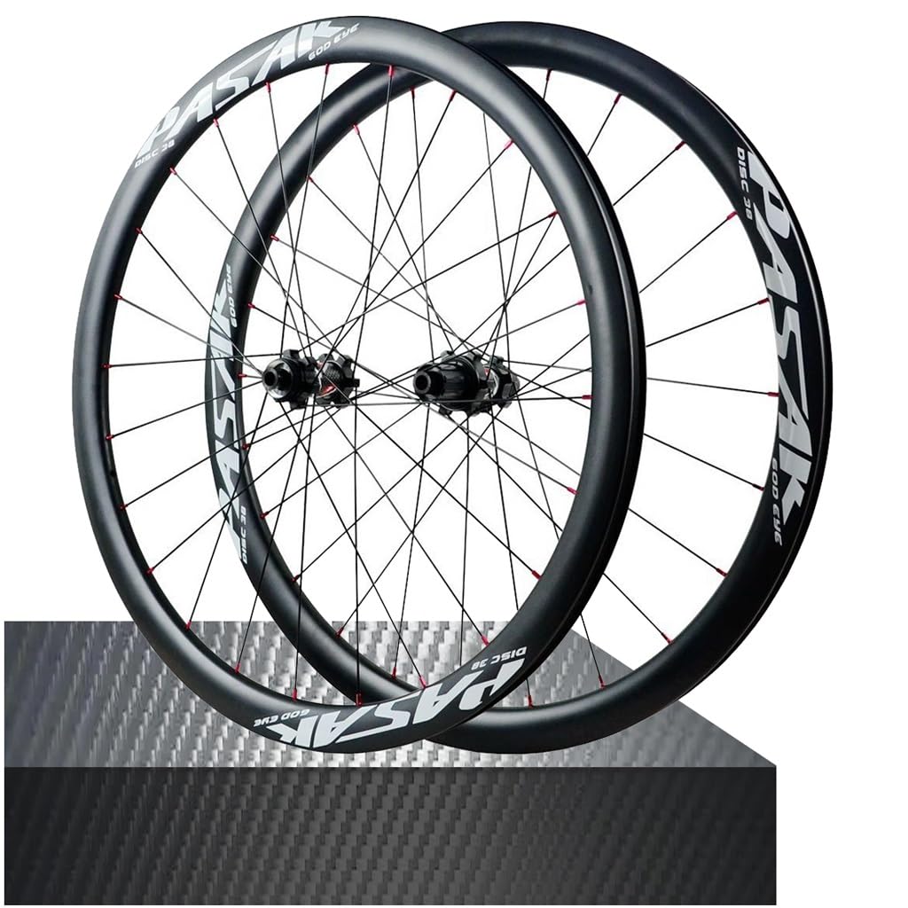 HOMSXPAC Road Bike Wheels 700C, Carbon Center Lock Thru Axle 142mm Disc Brake Wheelset 28mm Width 50mm Rim Sealed Bearings 1720g for 7-12 Speed