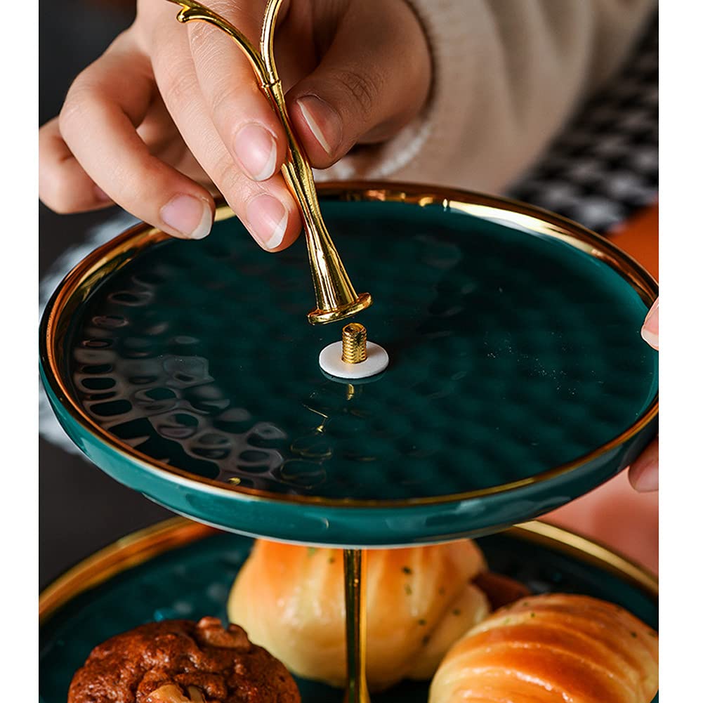 Etagere 3 etagen Keramik Obstteller Tortenständer für Cupcake, Käseplatte Cupcake Dessert Ständer, Metallstab Kuchenständer, Party Hochzeit Deko Tortenständer (Weiß-A, 3 etagen)