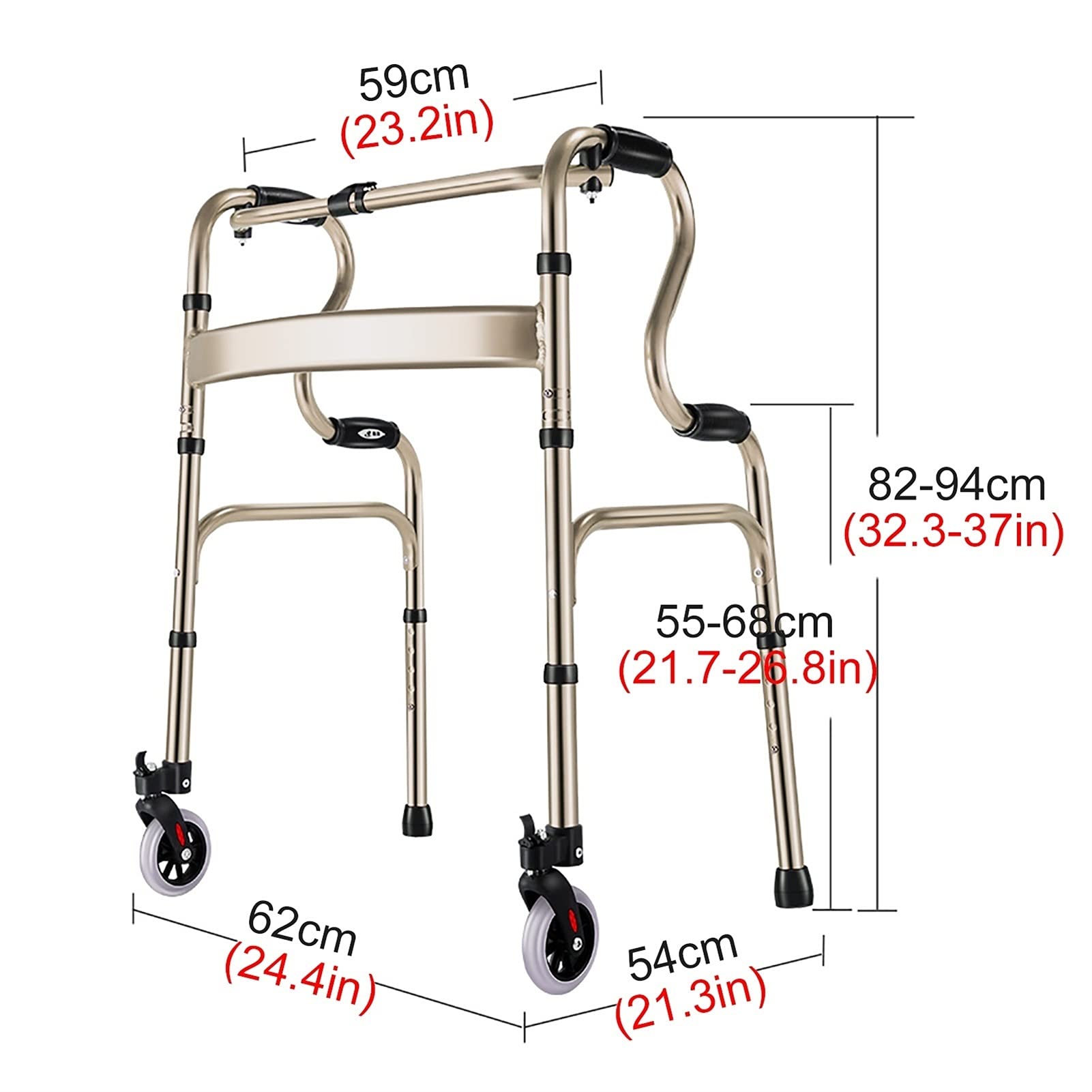 Składany Chodzik Typu Rollator, Składany, Wytrzymały Chodzik Typu Rollator Z Siedziskiem I Kółkami, Regulowana Wysokość, Przenośny Chodzik Typu Roller, Dla Osób Starszych/Lekki, Obciążenie 180 Kg/39