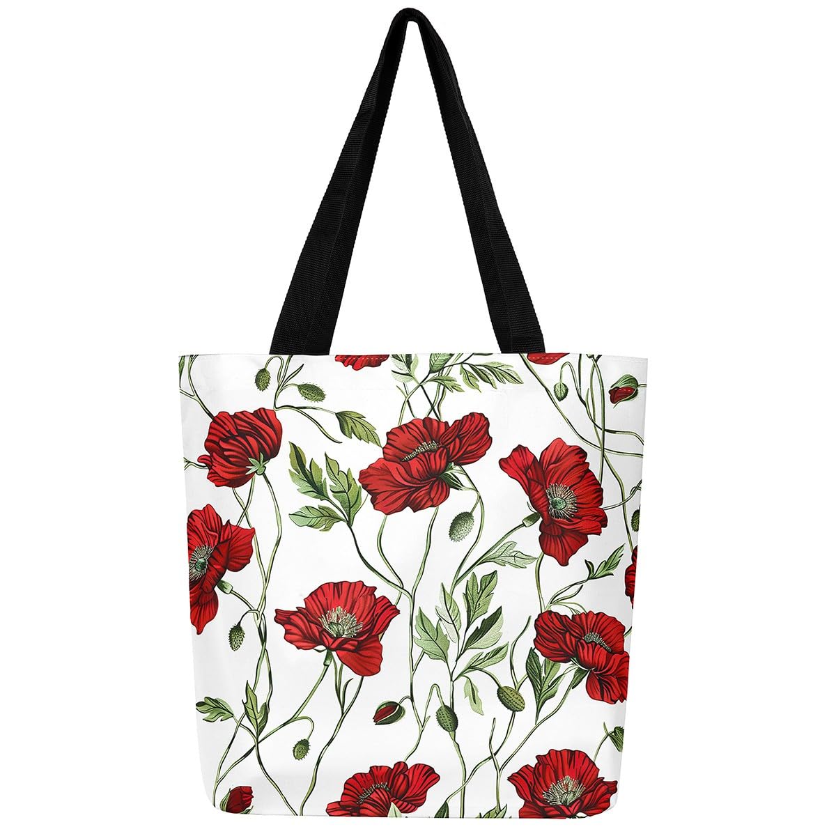 Loussiesd Poppy Flower 50x40cm Canvas Tote Bags Springs Floral Flower Large Capacity Shoulder Handbags Nature Themed Reusable Grocery Bag for Shopping Gym