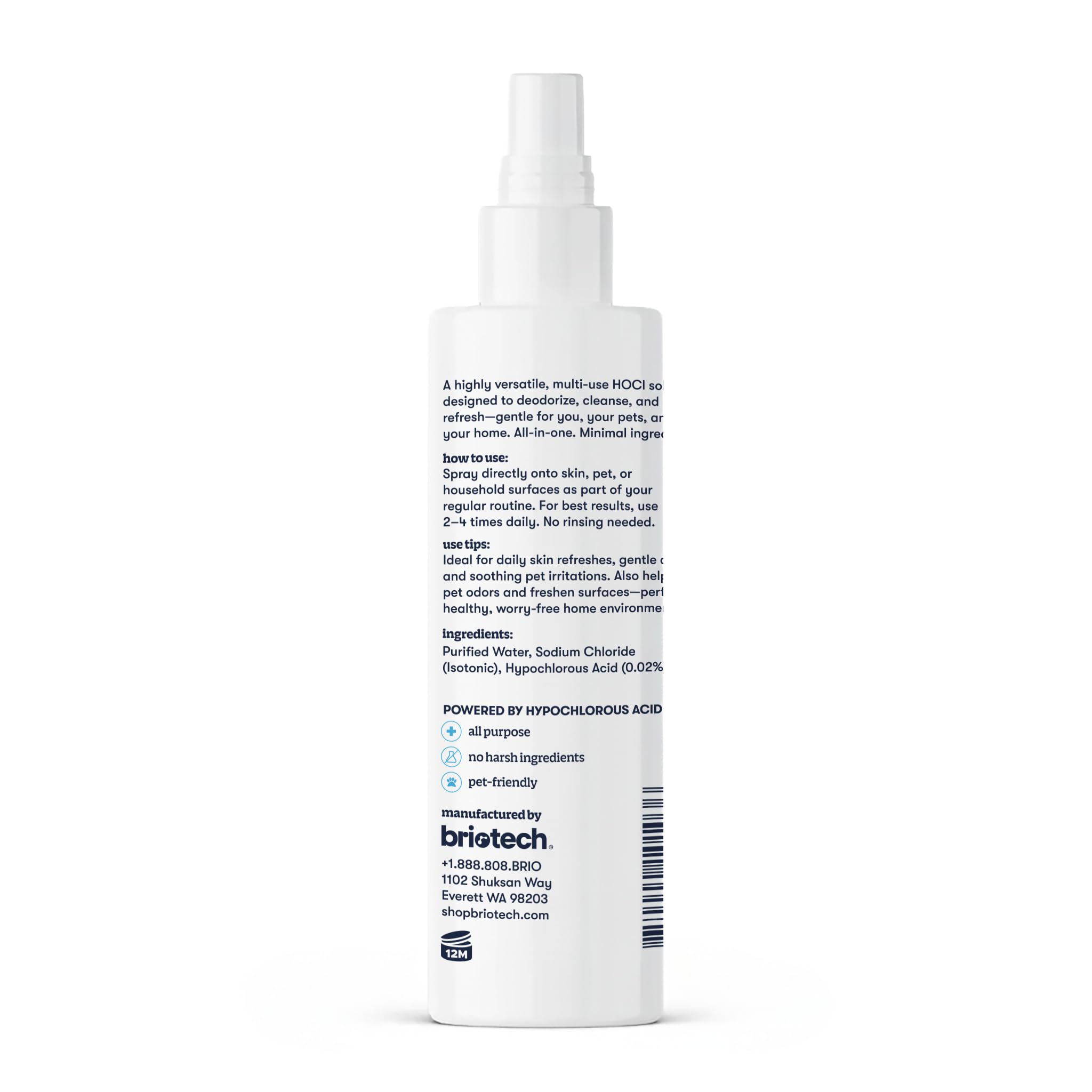 BRIOTECH Pure Hypochlorous, una solución multiusos natural para limpiar superficies y limpiar la piel (seguro para familias y mascotas)