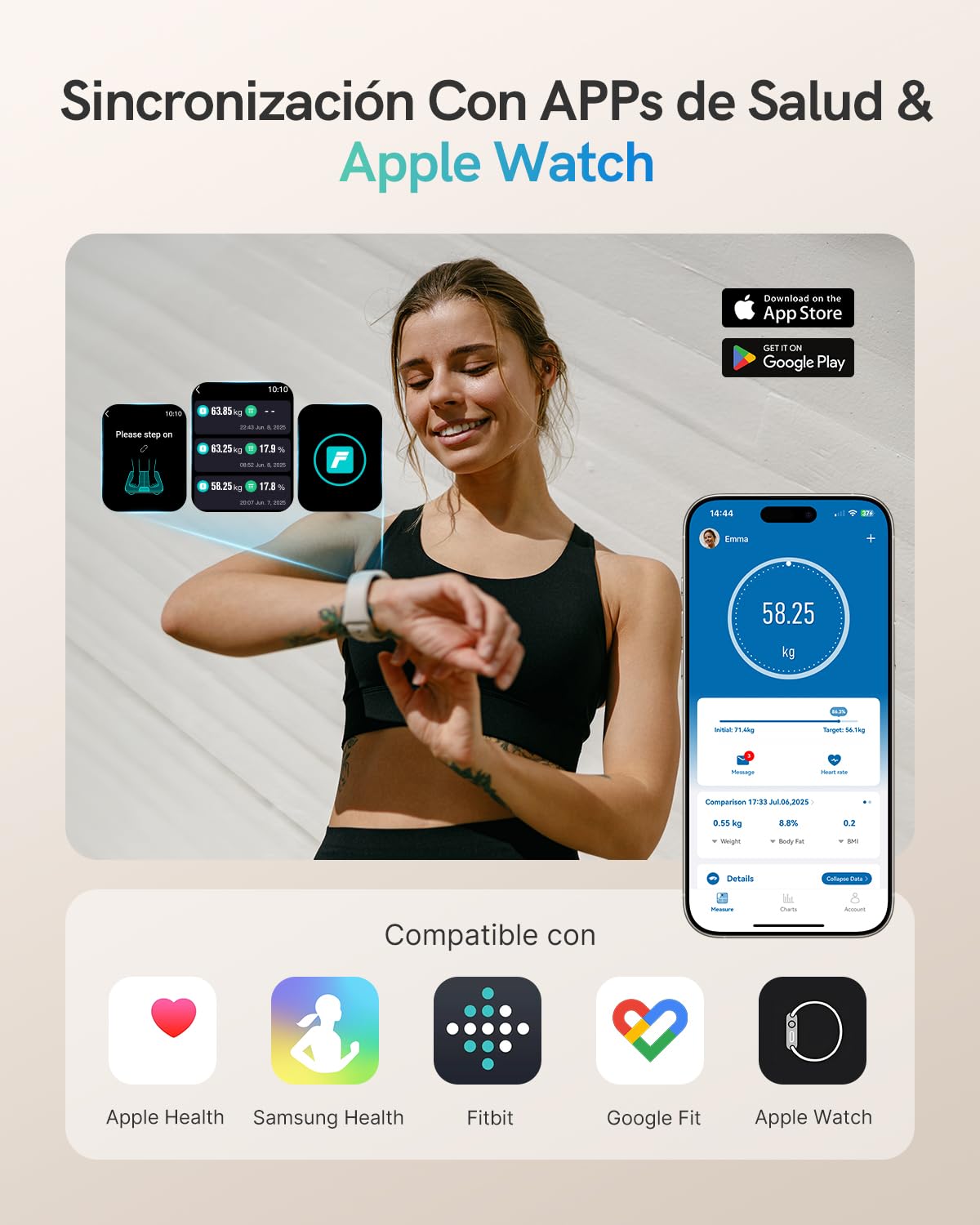 Báscula de Baño Inteligente con Gran Pantalla VA, Báscula Grasa Corporal y Muscular con 22 Métricas (Frecuencia Cardíaca, IMC), Balanza Peso Corporal Digital, Compatible iOS & Android, Máx. 180kg