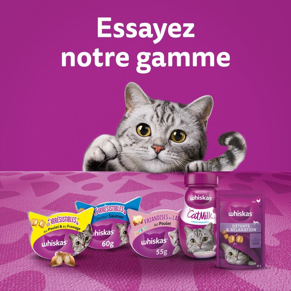 WHISKAS Relax Unwind Détente Relaxation - Friandises au Poulet Aliment complémentaire pour Chat Adulte - 8 Packs de 45g