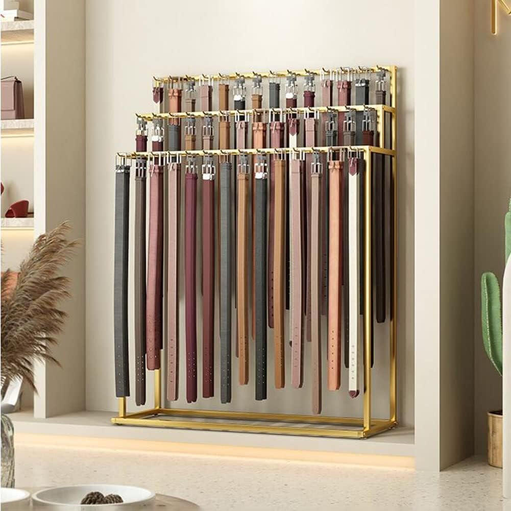 Scarf Holder,Vertical Metal Belt Holder Floor Type Tie Display Rack with Large Hook for Clothing Stores/Small Spaces/Retail(Gold 100x40x150cm)
