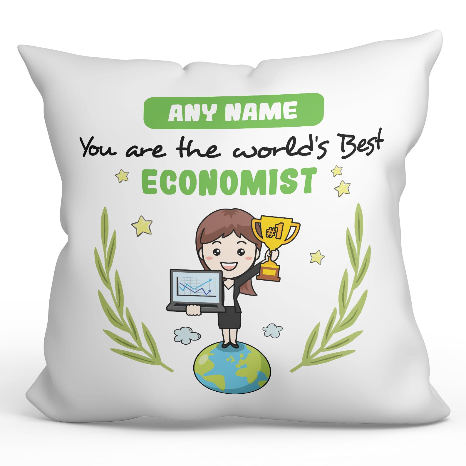MUGFFINS Personalised Cushion for ECONOMIST woman Padding included - in English - You are World's Best - Funny custom gift - Pillow: cover and filling 15.7x15.7 inches โ image 1