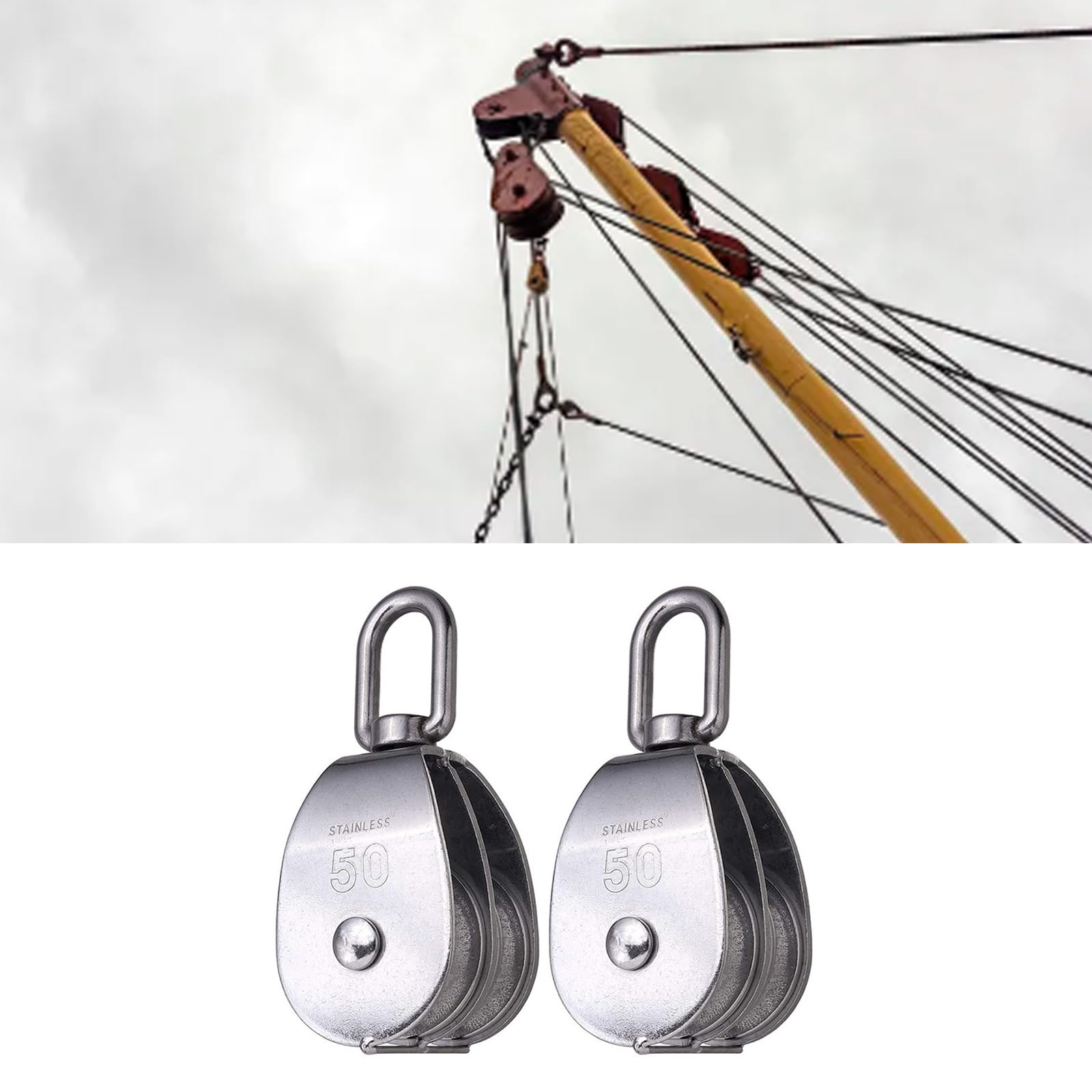 Duty - Poleas de doble polea de acero inoxidable construidas para tareas de elevación y aparejo de 500 kg, polea de uso marino