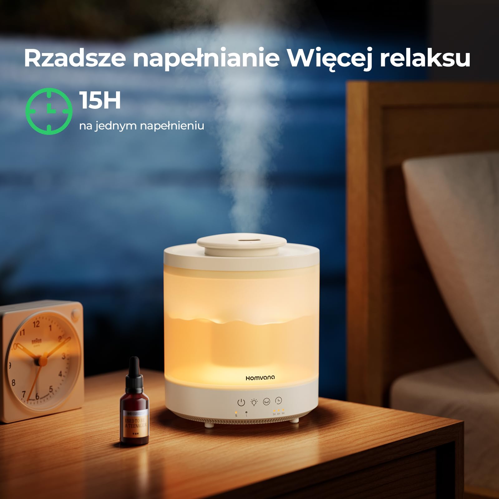 Homvana Humidificateur d'air Diffuseur 1.5L, humidificateur d'air chambre, Humidifier d'air bébé Chambre, Cool Mist, Plante, BPA Free, 7 Color Light, Office, Brumisateur Huiles