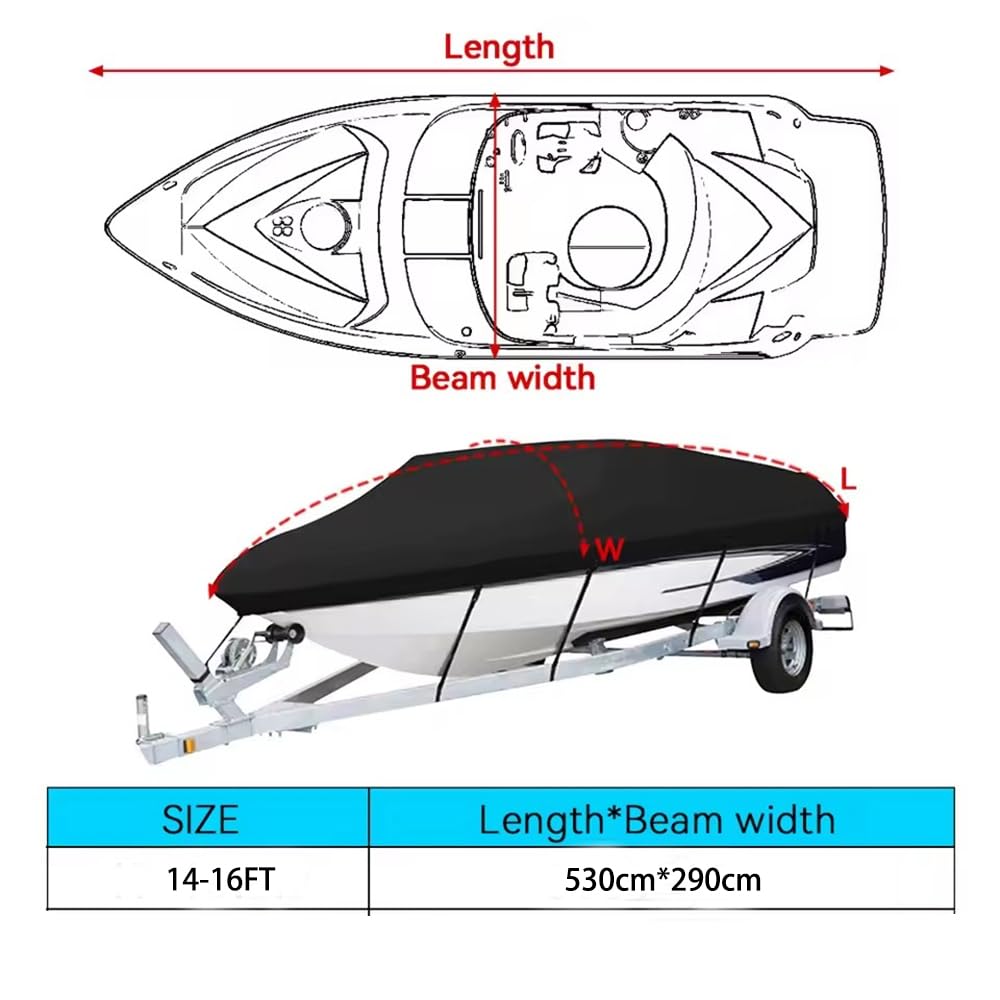 NEWFUN Bache Bateau, Housses pour Bateaux, Toile Oxford Bâche de Couverture pour Bateaux, Bâche de Bateau étanche à la Poussière et Résistante Aux UV (14-16FT)