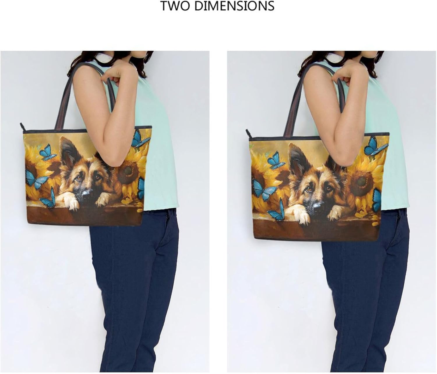 German Shepherd Dog Cute Tote Bag for Women Durable Designer Handbag with Zipper for Daily Use L