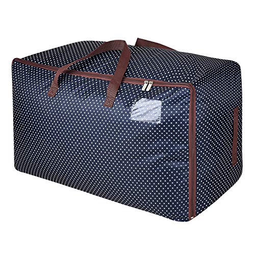 DOKEHOM 105L Large Underbed Clothes Storage Bag with Zip, Moisture Proof (Blue)