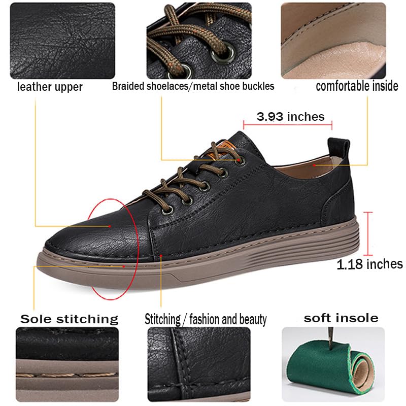 RiceelSor Mens Leather Lace-Up Flat Sneaker Casual Handmade Hollow Breathable Non-Slip Lightweight Comfortable Business Dress Loafers4