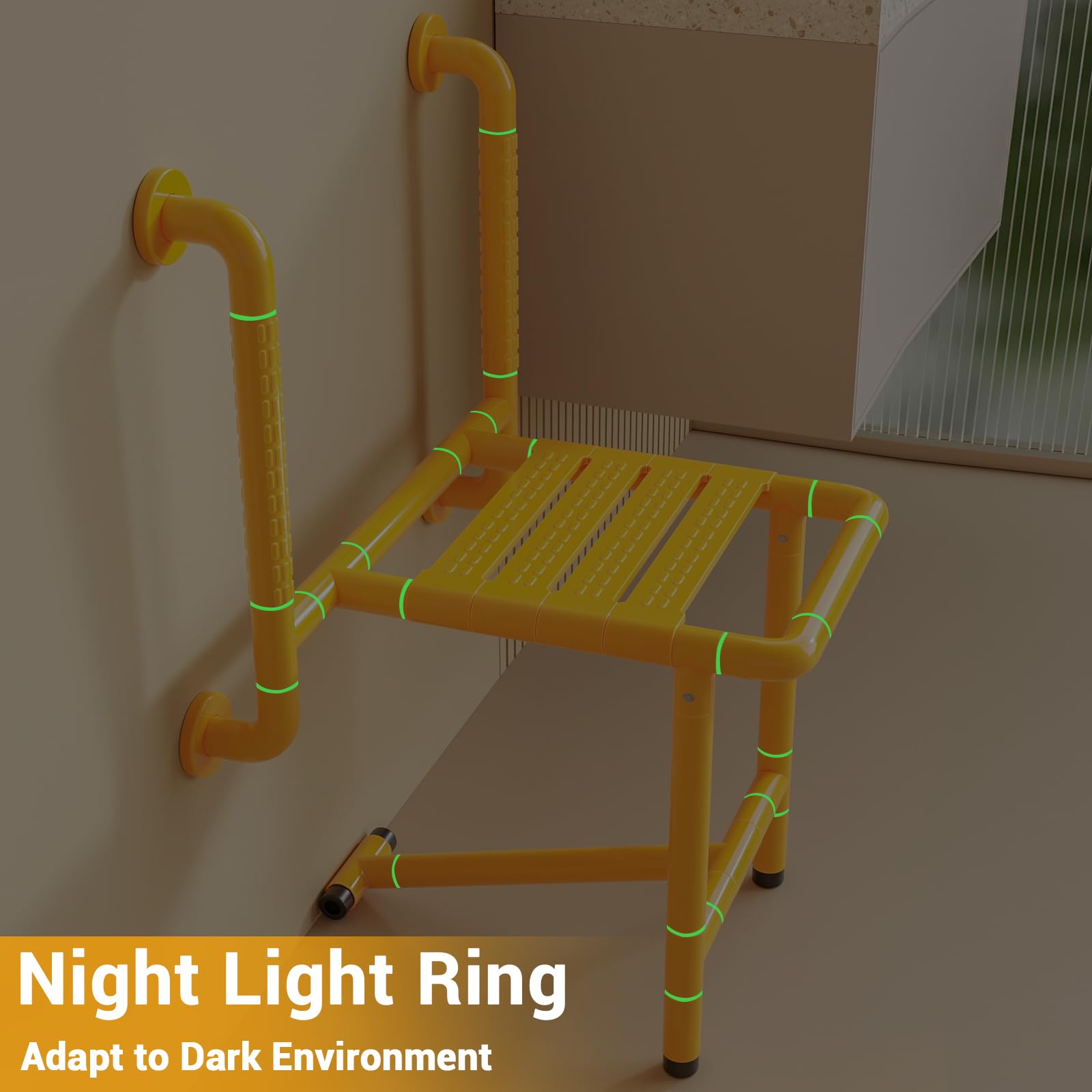 Taburete de ducha plegable, asiento de ducha plegable con reposabrazos, acero inoxidable, para montaje en pared hasta 150 kg, ahorra espacio, seguridad para personas mayores discapacitadas