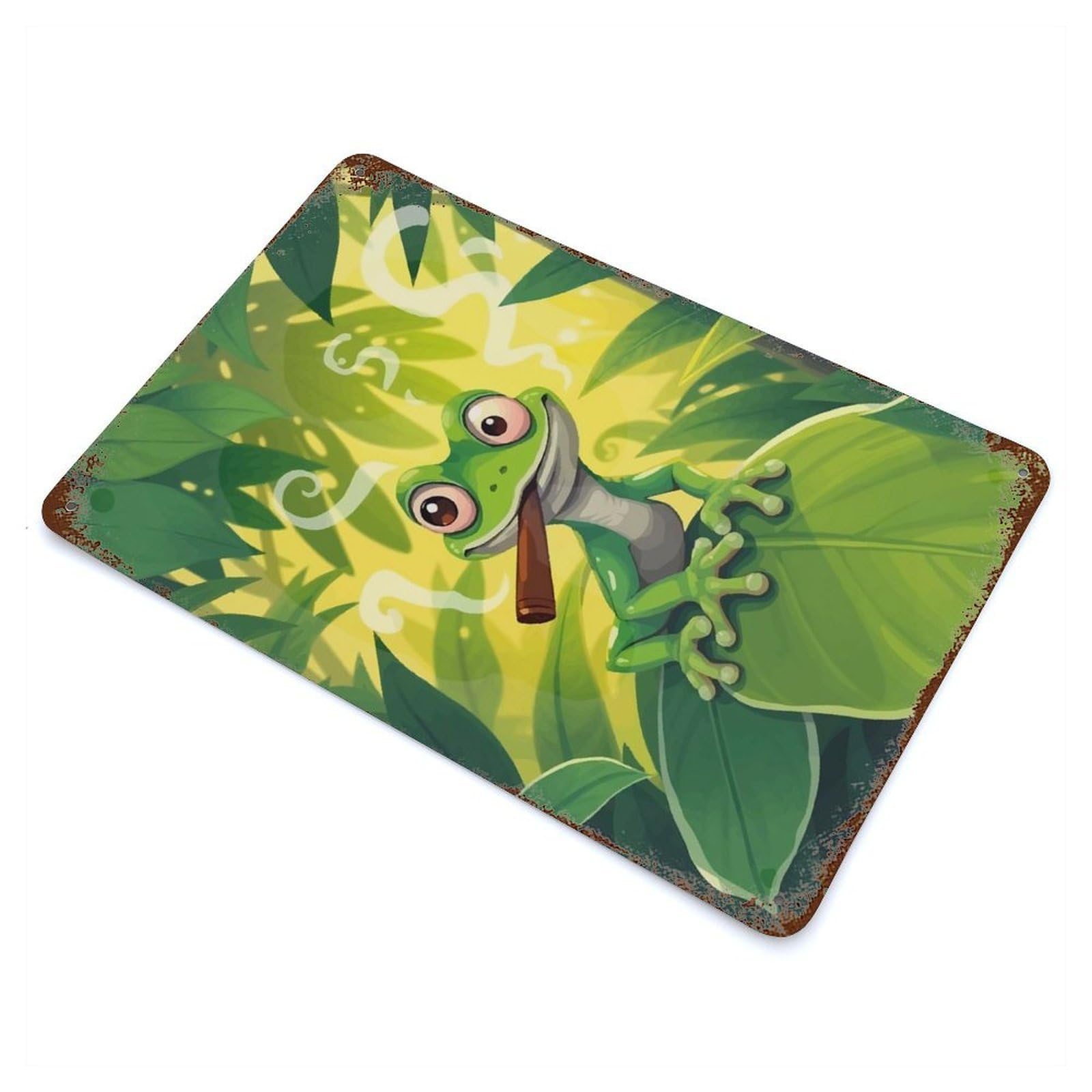 Chill Gecko with Cigar 11.8"x7.9" Decorative Tin Sign, Classic Wall Plaque for Cafe, Home Bar And Lounge Decor