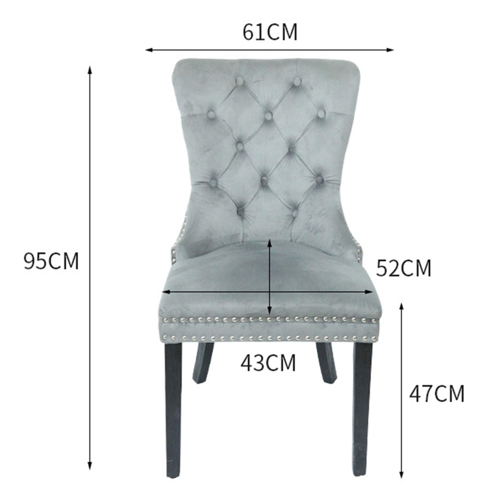 Generico Elegante Set di 2 sedie da Pranzo in Velluto - Imbottite con Borchie e Maniglia ad Anello - Sedie da Salotto in Legno massello di Alta qualità per Cucina, Camera da Letto e Soggiorno