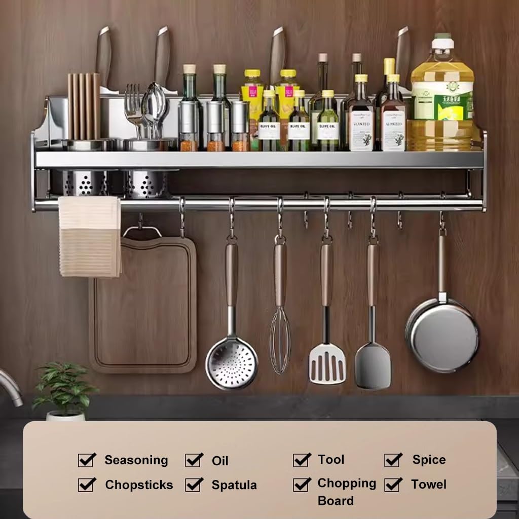 Mensola da parete per spezie da cucina con ganci, facile da installare, organizer da appendere per erbe e spezie, soluzione salvaspazio per gli appassionati di cucina
