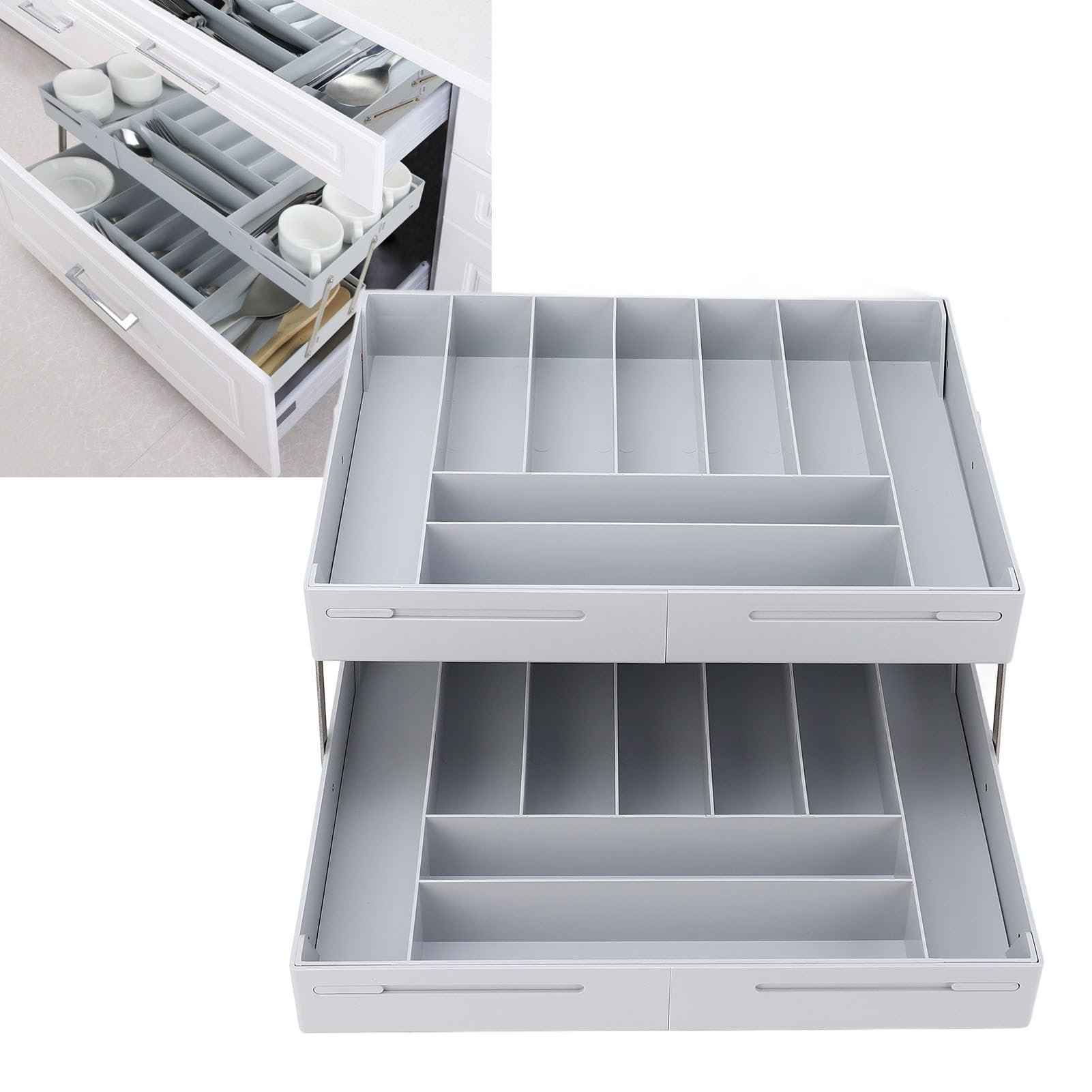 Organizadores de Cajones,Bandejas Plegables para Organizar Maquillaje,organizador de escritorio extensible de varios niveles,Adecuado para el hogar y la oficina(gris)