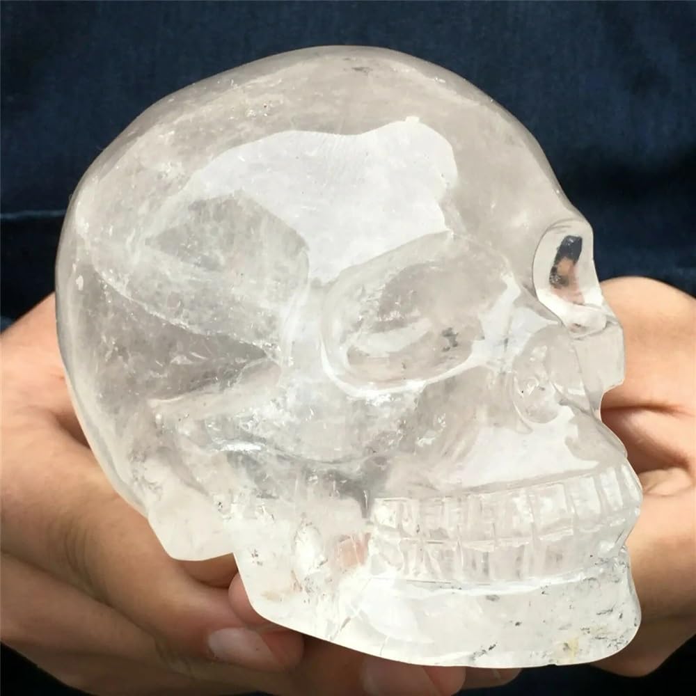 RVBLRDSE Transparent White Skull Hand-Carved with Quartz Crystal Home Decor(1000-1100g) Gemstone Stone