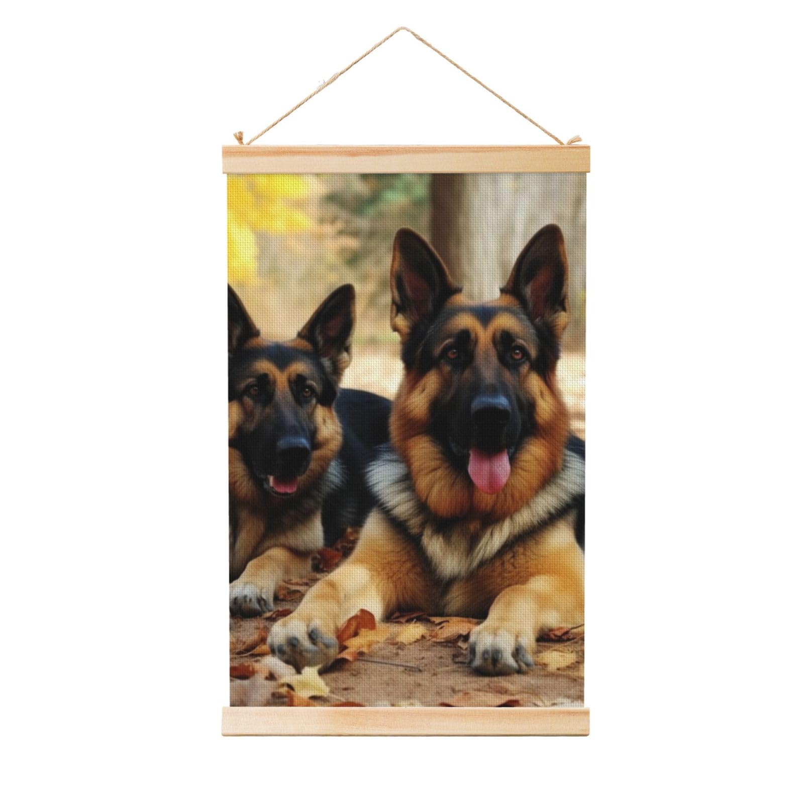 HCBPWVQA Wooden Shaft Hanging Poster German Shepherd Dog Wall Art Prints Canvas Paintings with Wood Frames Vintage Wall Banner Modern Artwork for Home Decor Tapestry Ready to Hang