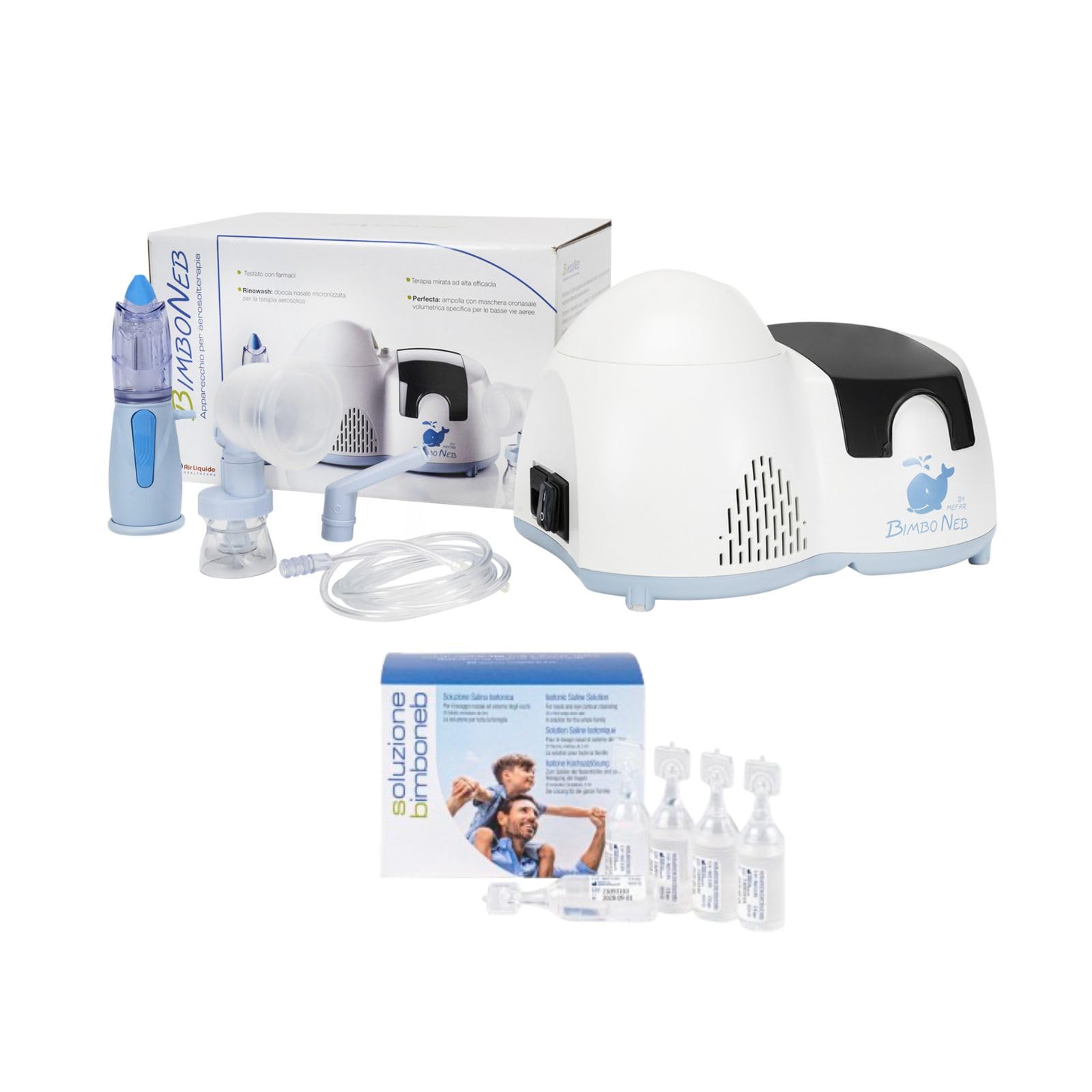  Air Liquide Healthcare BIMBONEB + BIMBONEB Soluzione Isotonica Sterile per Terapia AEROSOL, Equipaggiato con RINOWASH e