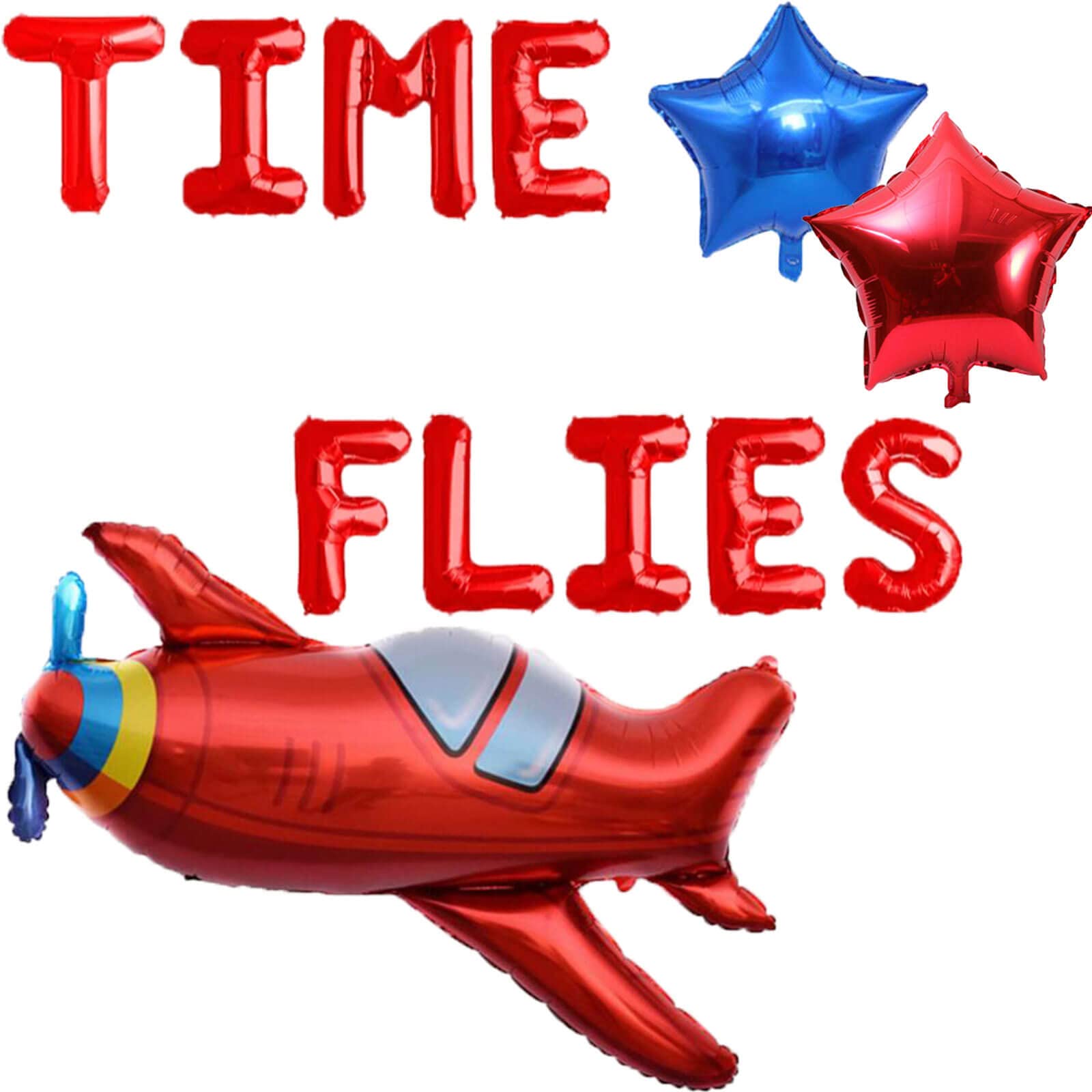 Time Flies Balloons Red Airplane Birthday Party Banner Airplane Aviator Adventure Themed Boys Girls Kids 1st 2nd 3rd 4th Happy Birthday Baby Shower Party Supplies Decorations