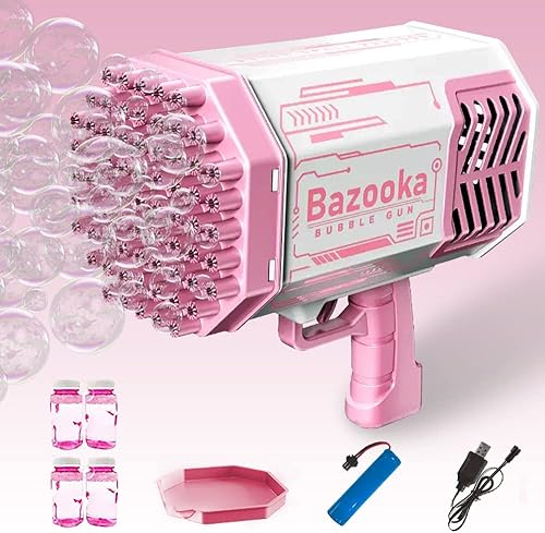 A & H Pistola de burbujas de 69 agujeros, ametralladora de burbujas Bazooka para bodas, interiores, exteriores, cumpleaños y fiestas, más de 15000