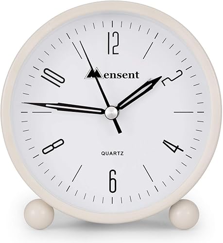 Miniatura 2 de Reloj despertador Mensent 4 pulgadas redondo silencioso analógico, despertador sin marcas, con luz nocturna, funciona con pilas, reloj despertador