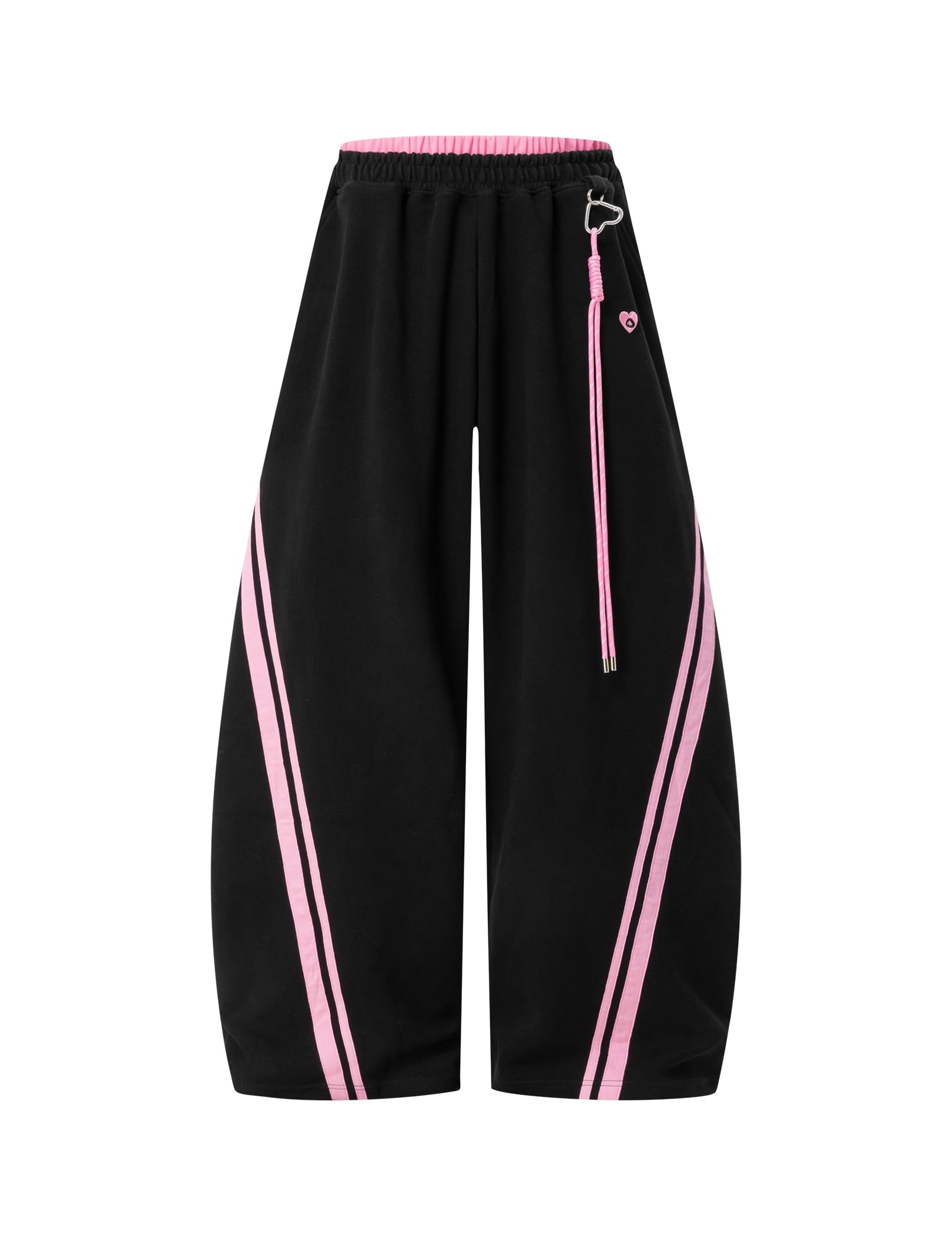 Aelfric Eden Pantalones de chándal holgados unisex para hombre y mujer, pantalones anchos con rayas de contraste, pantalones de calle con llavero en forma de corazón, pantalones deportivos holgados