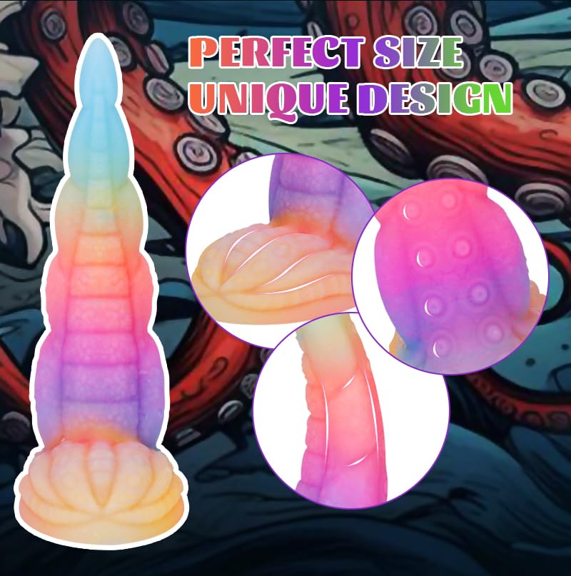 Fantasy Tentacle Dildo with Suction Cup, Soft Silicone Adult Sex Toys, Rainbow Glow in the Dark Dildo for Women, Flexible & Comfortable for Solo Play or Couples Adventure (): Small