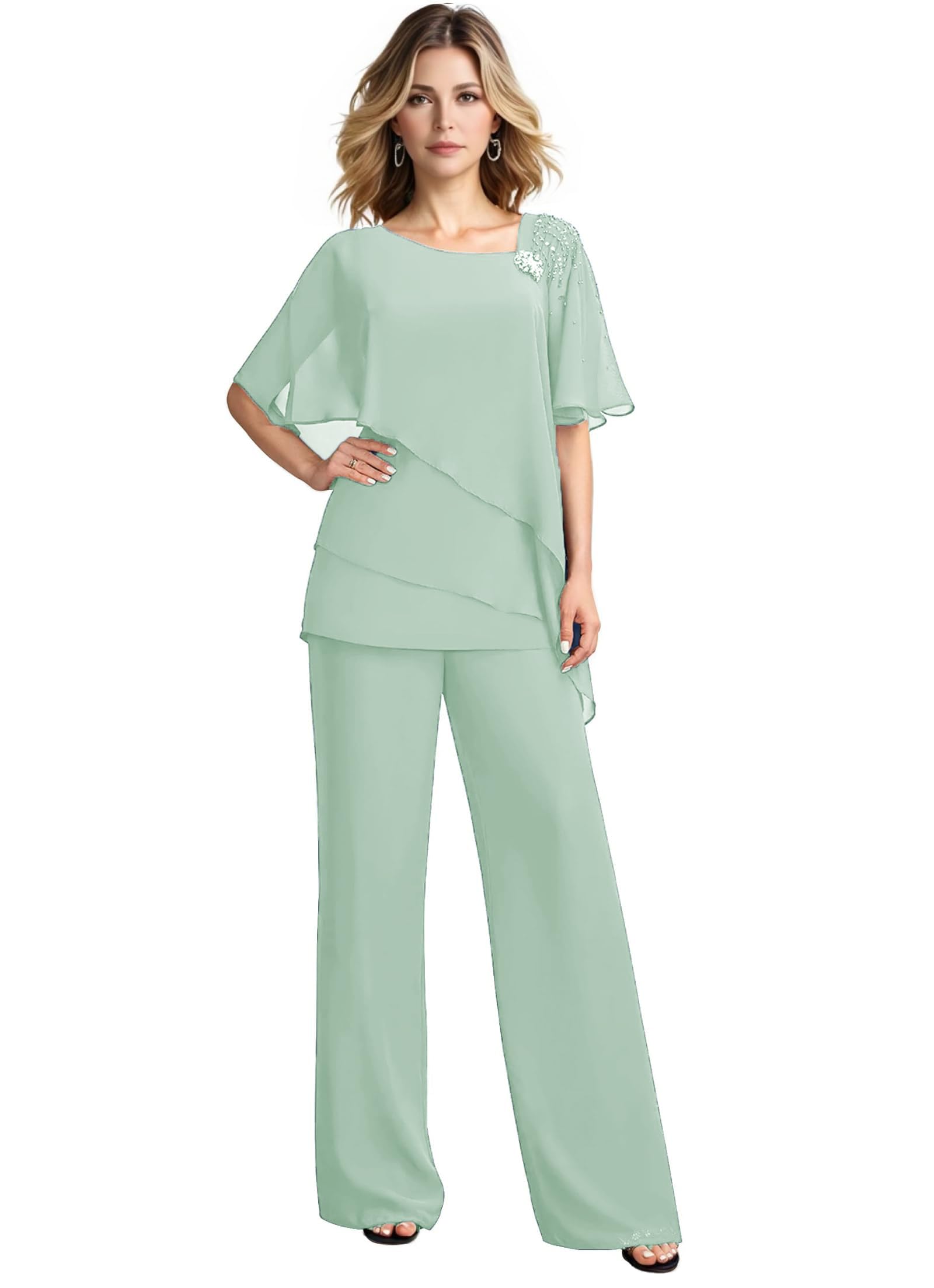 JAEDEN Mutter der Braut Hosenanzug für Hochzeit - Chiffon 2 Teiler Brautmutter Hosenanzug