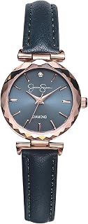 Jessica Simpson Diamond Collection Women's Watch, Classic Quartz, Leather Band, Round Faceted Crystal Face, Elegant Dress Watch for Women, Silver, 28