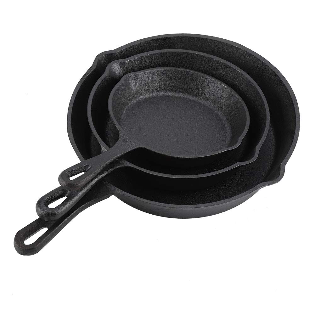 Juego de 3 Sartenes de Hierro Fundido, 16 cm, 20 cm, 25 cm, Sartén Multiusos para Chef, Sartén para Freír, Sofreír, Freír