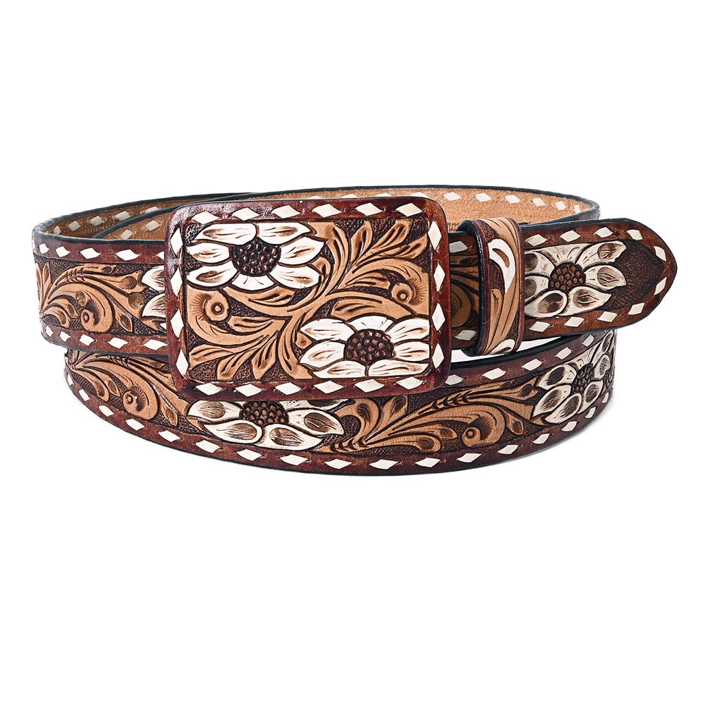 American Darling Beautifully Hand Tooled Brown Genuine American Leather Belt Men and Women Western Belt with Removable Buckle