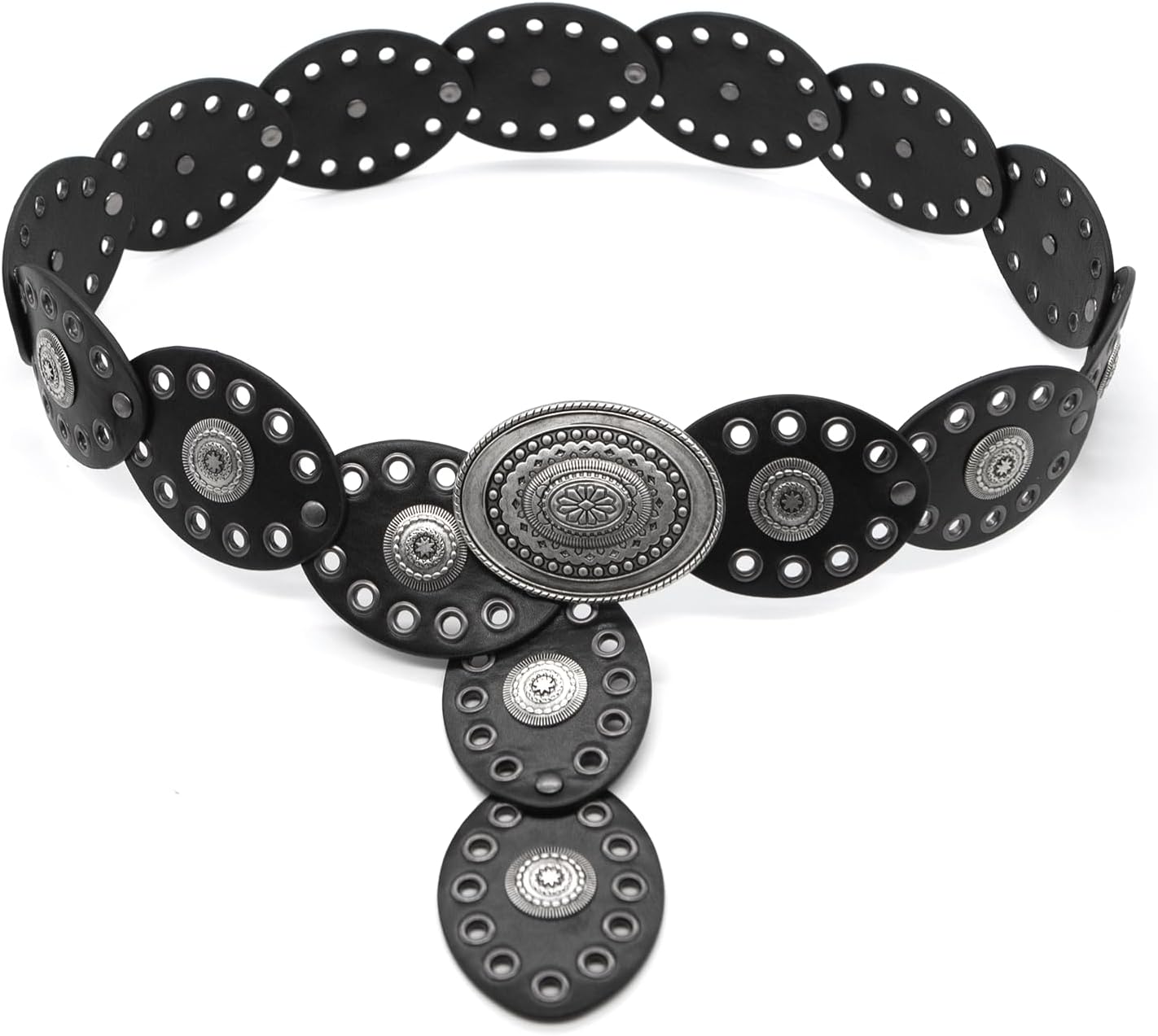 Retro Leather Belts for Women - Vintage Western Wide Disc Waist Belts Cowboy Ladies Boho Style for Dress Skirts Pants