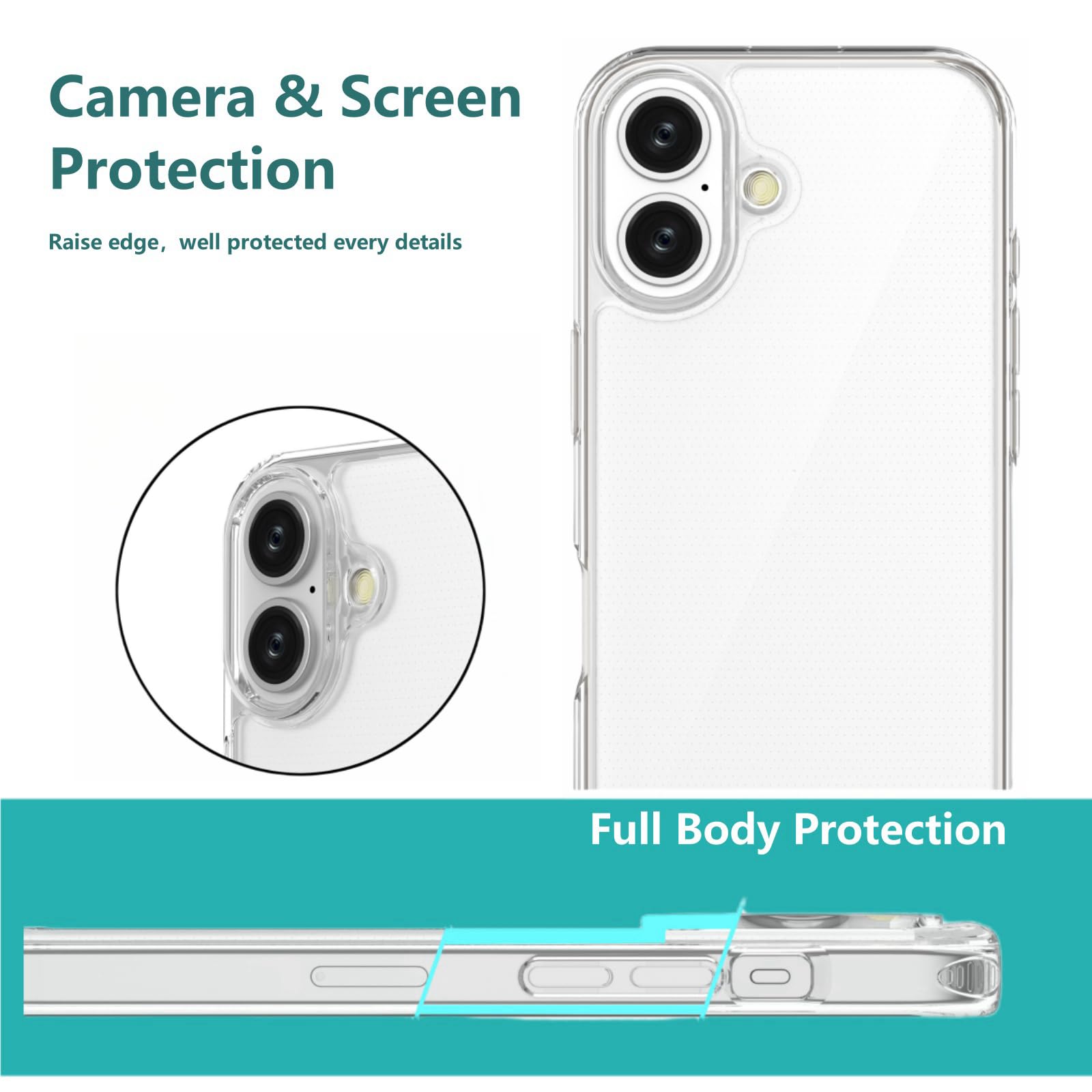 OLEPHY Cover per iPhone 16 Plus con Cordino 6,7'', Trasparente Custodia con Regolabile Collana, Protezione Completa [Antiurto] [AntiGraffio] Case con Laccio Tracolla, Oro Rosa