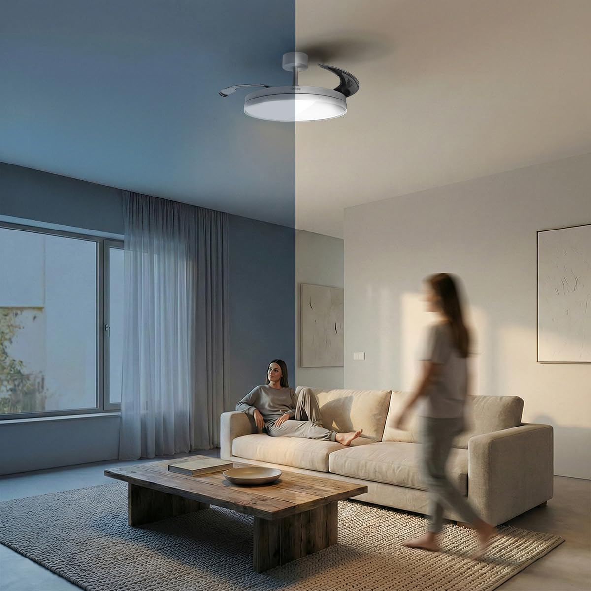 Cecotec Ventilatore da Soffitto con Luce con Pale Retrattili EnergySilence Aero 2440 Invisible Pure White. 30 W, Motore DC, Telecomando, Timer 6 h, 6 Velocità, Funzione Inverno-Estate, Aria Silenziosa