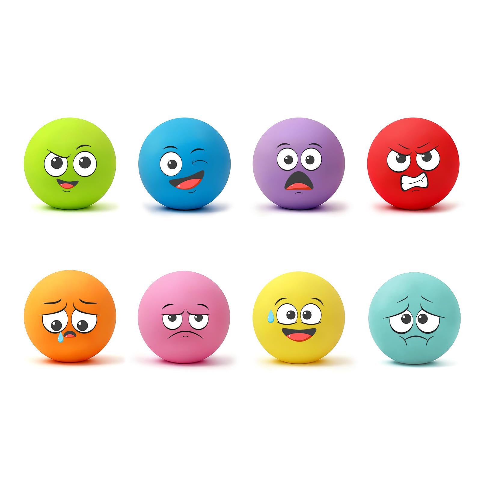Bestwist Squeaky Dog Balls 5cm – 8 Pack Funny Faces Natural Latex, Gentle BB Squeaker, Soft on Teeth, for Small Dogs & Puppies up to 9kg, 8 Colours: Red Yellow Purple Blue Pink Orange Green Light Blue — image 1