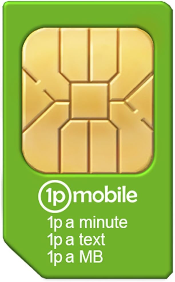 1pMobile 2G SIM card - pre-loaded with £10 credit.