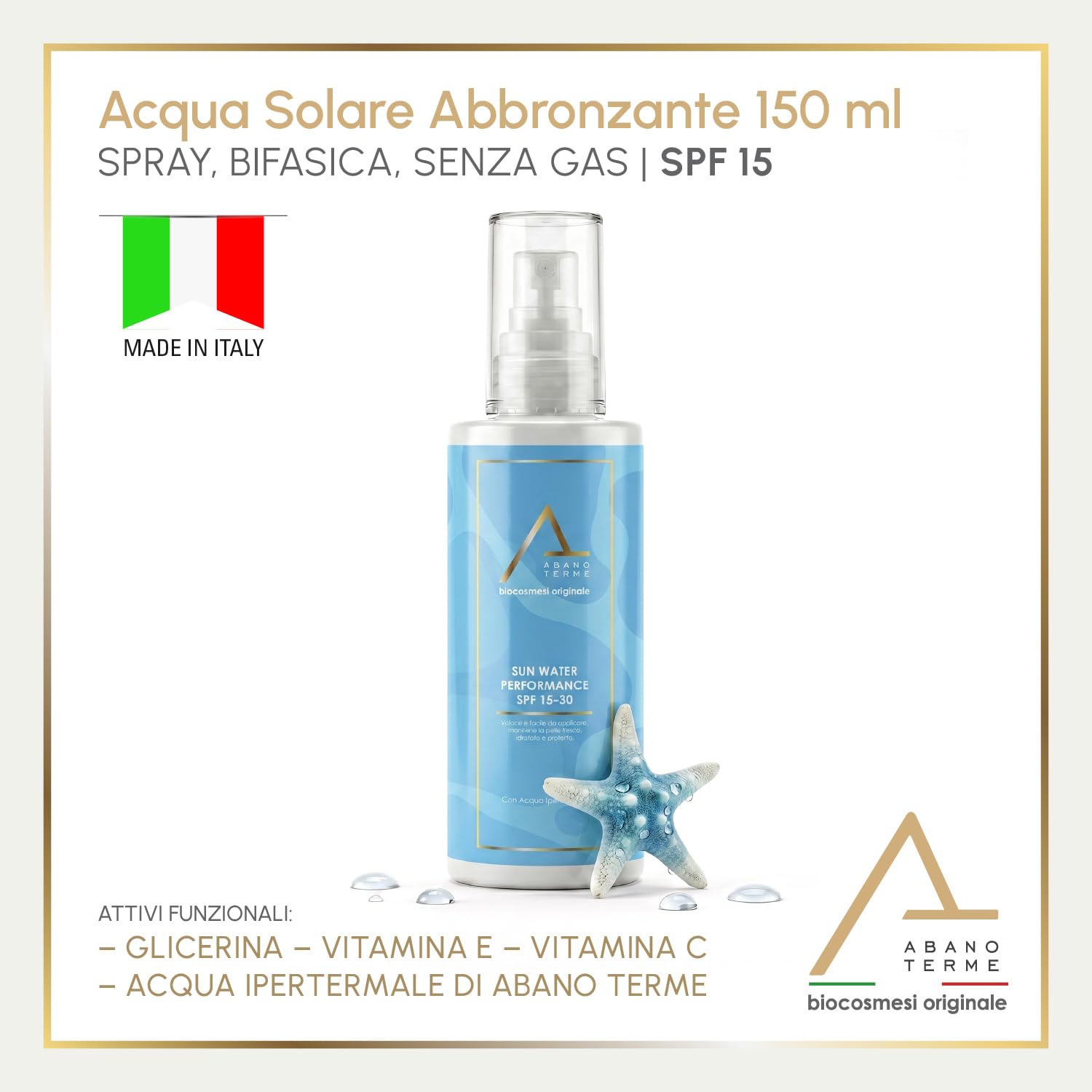 Eau de bronzage solaire 150 ml, spray SPF 15 BIO, transparent