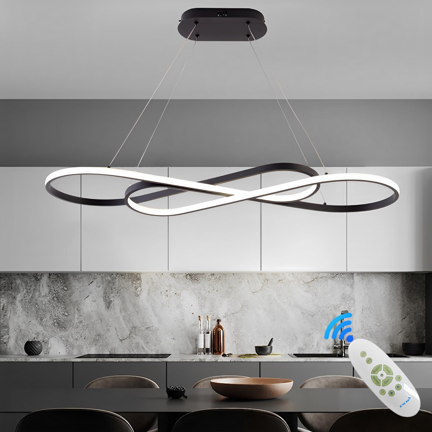 Lampadario Led Sospensione Moderna Lineare Sospensione Dimmerabile con Telecomando Nero L100cm Tavolo da Pranzo Lampadario, Cucina Lampada Regolabile Altezza Cucina Lampadari