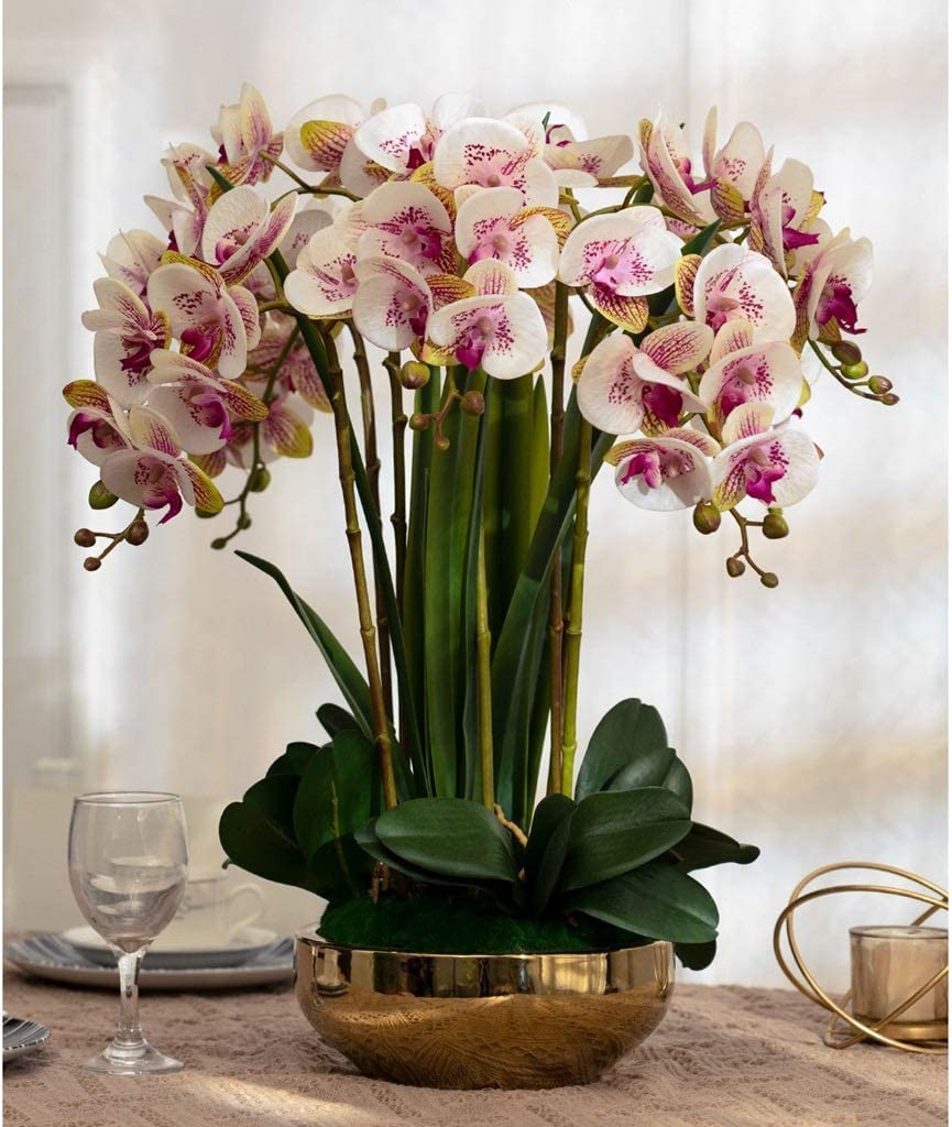 Orchidee Artificiali, 8 Teste, Fiori di Phalaenopsis Artificiali, Orchidee in Vaso, Piante Artificiali, Orchidee finte, Fiori Artificiali Classici, Aspetto Naturale