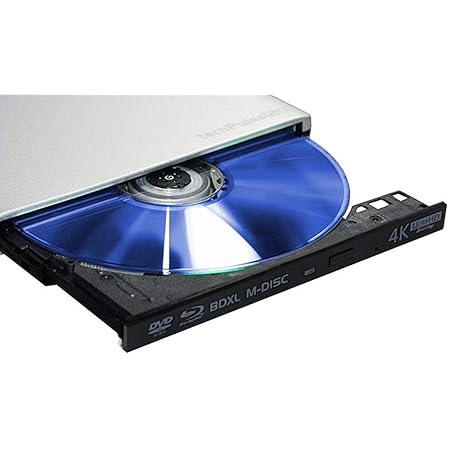 techPulse120 portables USB 3.0 4K UHD 3D M-Disc BDXL HDR10 Laufwerk Blu-ray Brenner Burner Superdrive Ultra-Slim BD DVD CD für Netbook Notebook Ultrabook Windows Mac OS Apple iMAC MacBook Alu Silber