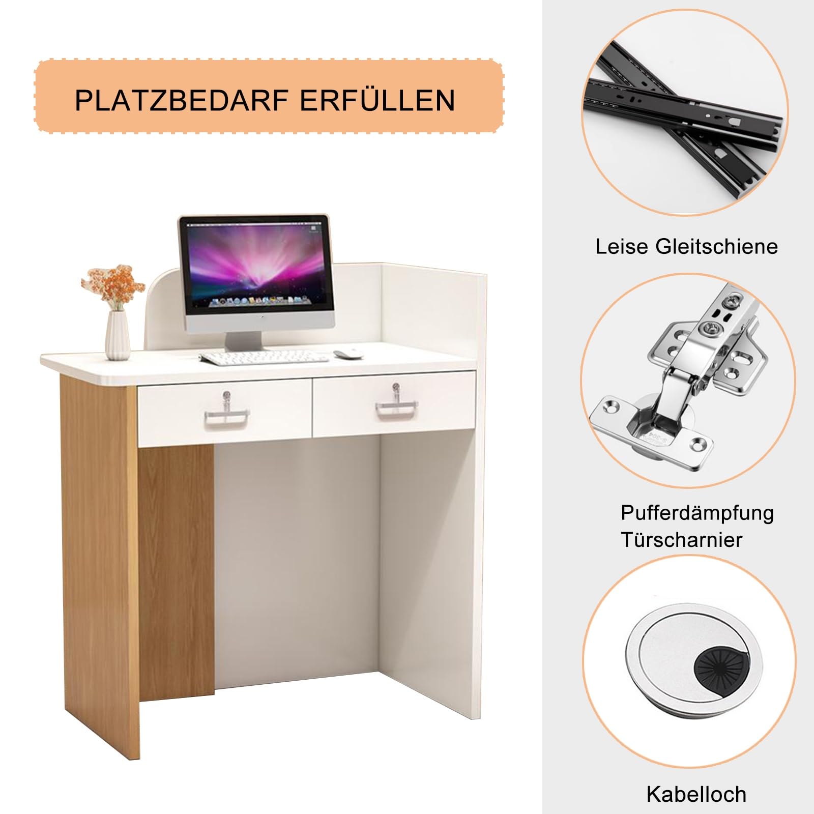 Empfangstheke Rezeptionstheke Empfangstresen Verkaufstresen Mit abschließbaren Schubladen,80CM Modern und schön HöLzerne Kassentheke Für Firmenhallen Hotelrezeptionen Konditoreien Obstgeschäften(Wit)
