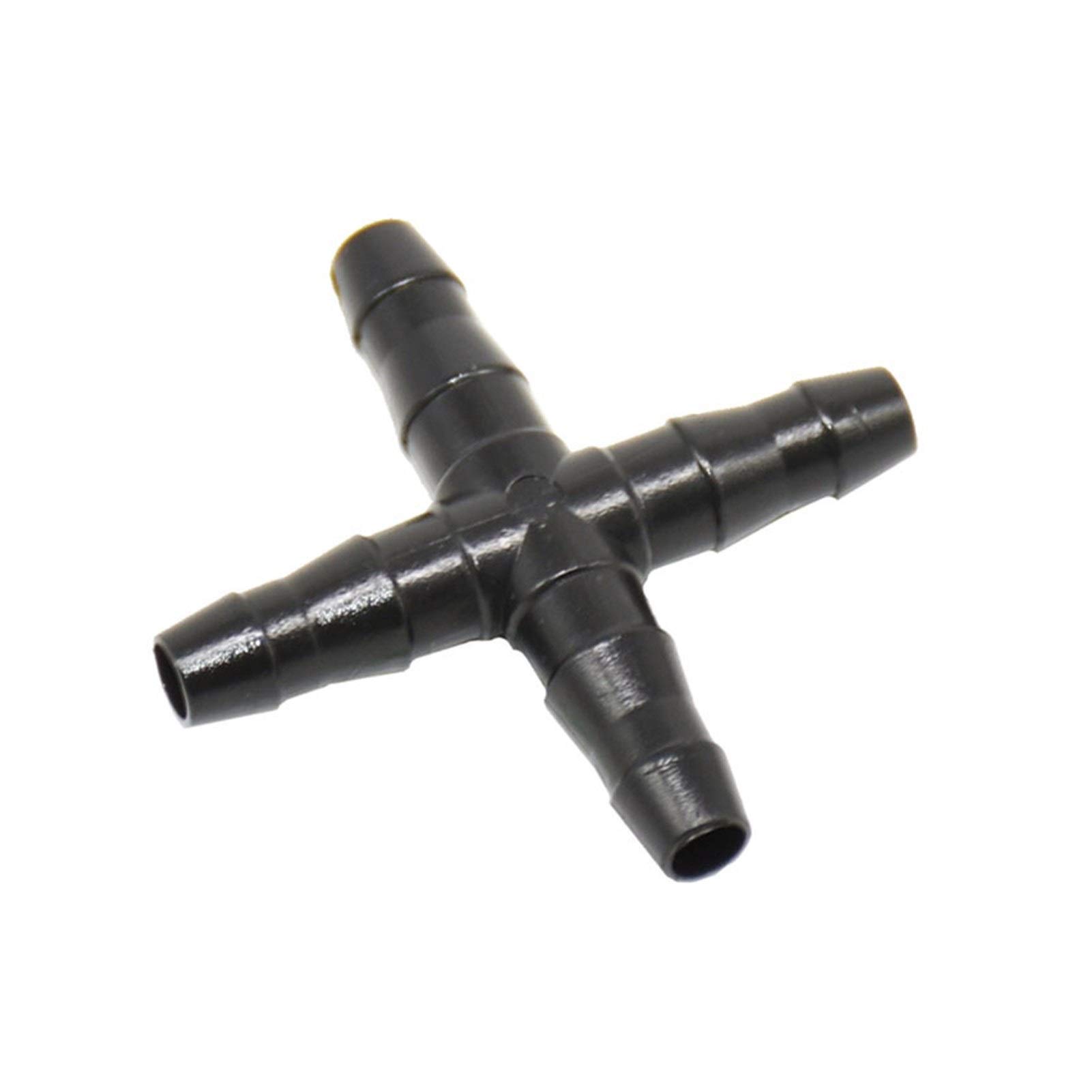 Adattatore per Tubo Flessibile per Uso Domestico 1/4 "Connettore a Croce 4/7 Tubo Flessibile a 4 Vie Divisore per Irrigazida Giardino Barb Irrigazia Goccia Raccordo 1000 Pezzi/Nero
