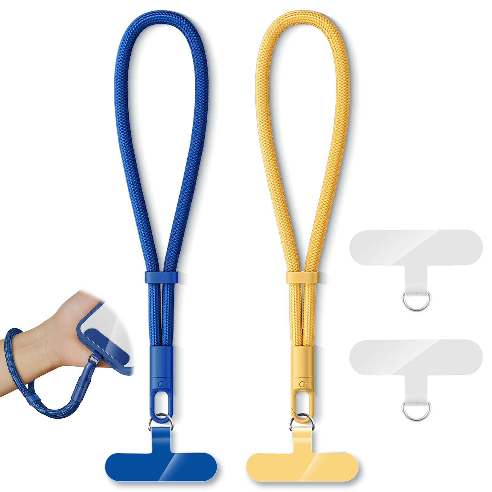 KITANIS Cell Phone Lanyard,Adjustable Wrist Strap,Neck Strap,Crossbody Strap,with 4 Pcs Phone Techer Tab, 6.3''wrist Strap(blue+yellow), Large