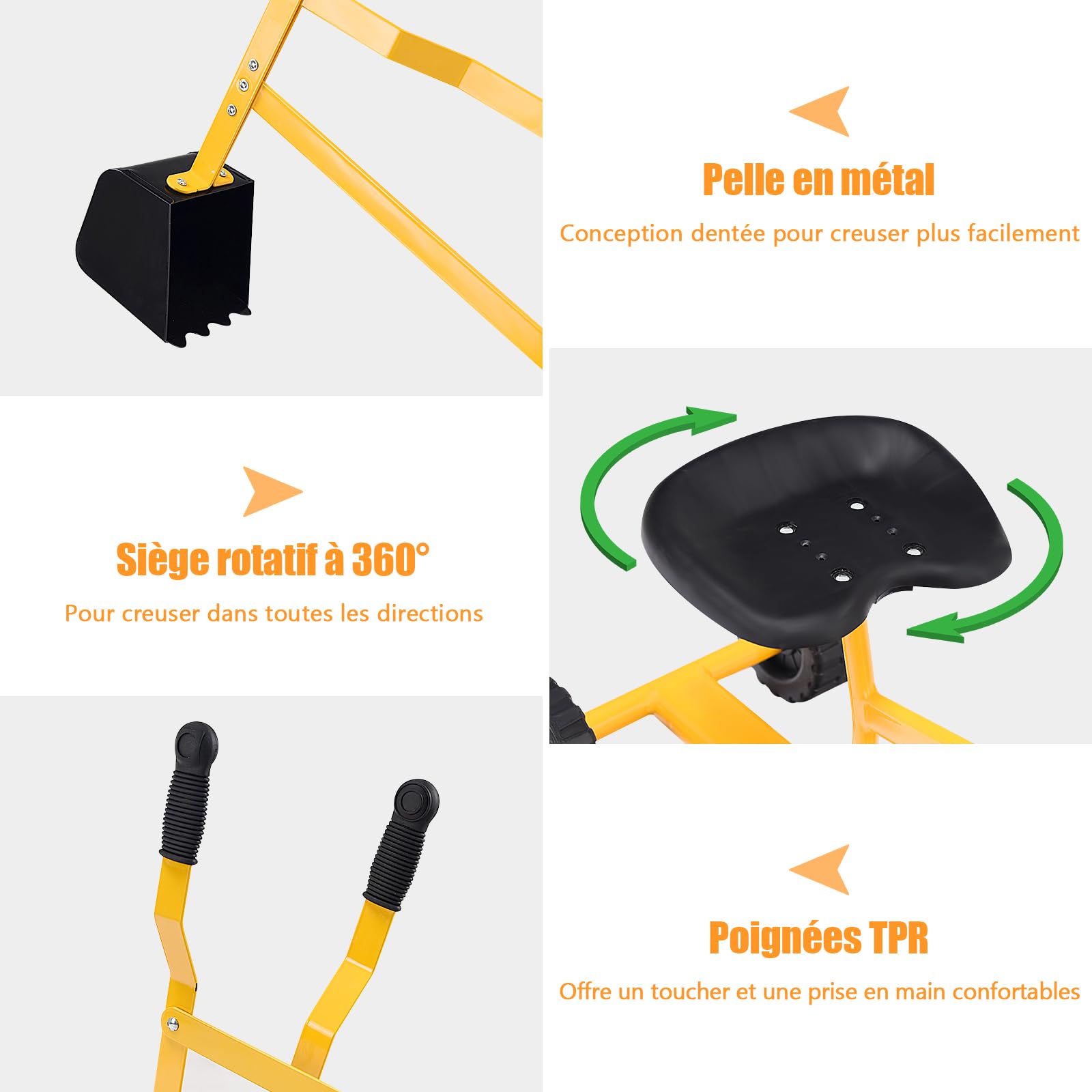 GOPLUS Jouet Pelle Sable pour Enfant, Jouets de Sable Digger pour Plage Pelleteuse avec Siège Pivotant à 360 Degrés, 2 Bras et 4 Roues Antidérapantes, Convient pour Enfants de 4 à 12 Ans (Jaune)