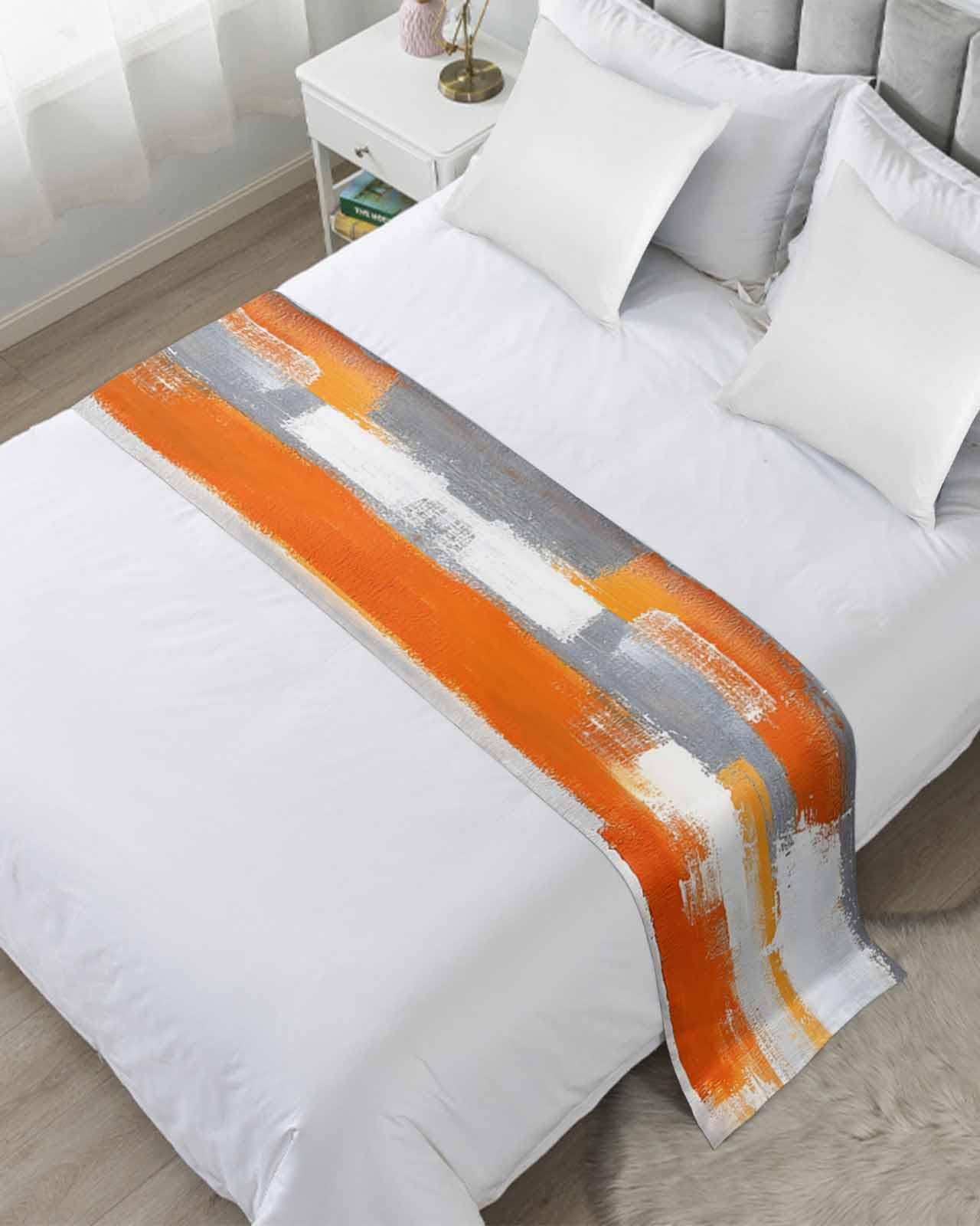Twin Bed Runner Abstract Gradient Graffiti Texture Bedding Runner Scarves Decorative Bed Scarf, Watercolor Color Block Soft Bedding Scarf for Bedroom Hotel Wedding 102x20in