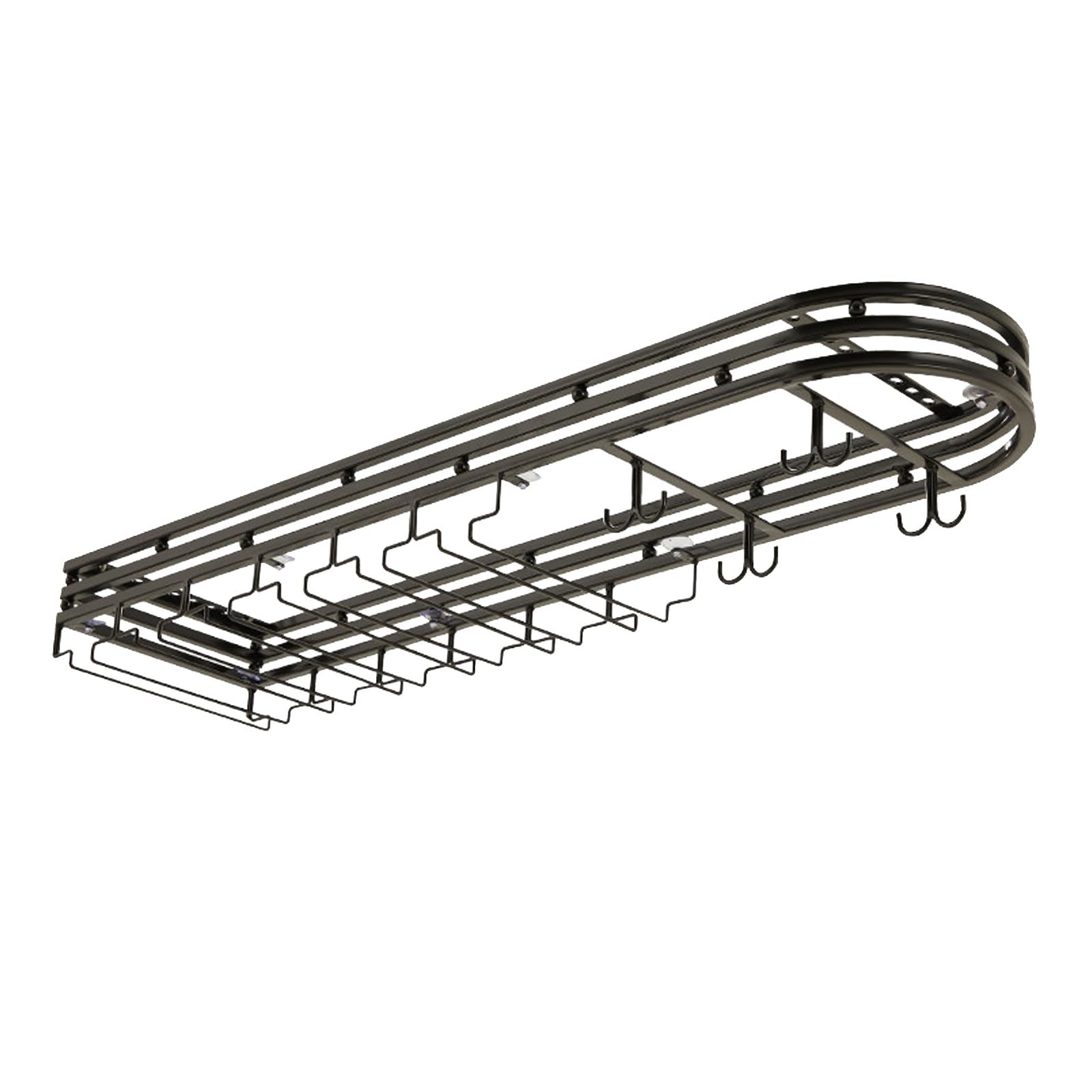 ASYJVWYZ Metal Ceiling Mount Wine Glass Rack With Shelf, Overhead Hanging Stemware Holder & Coffee Cup Storage Organizer For Kitchen Bar(Black,100x25cm/39x9.8in)