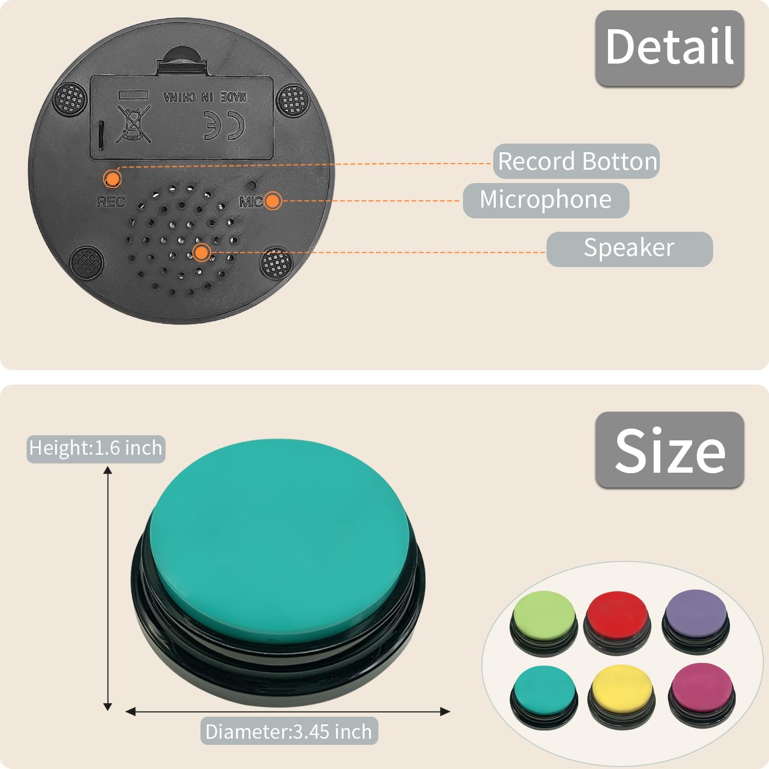Buzzer avec Fonction d'enregistrement, kit de 12 buzzers avec Son, Comprend 50 Autocollants, Bouton de Dressage pour Chien, Bouton Qui Fait des Sons de Chien