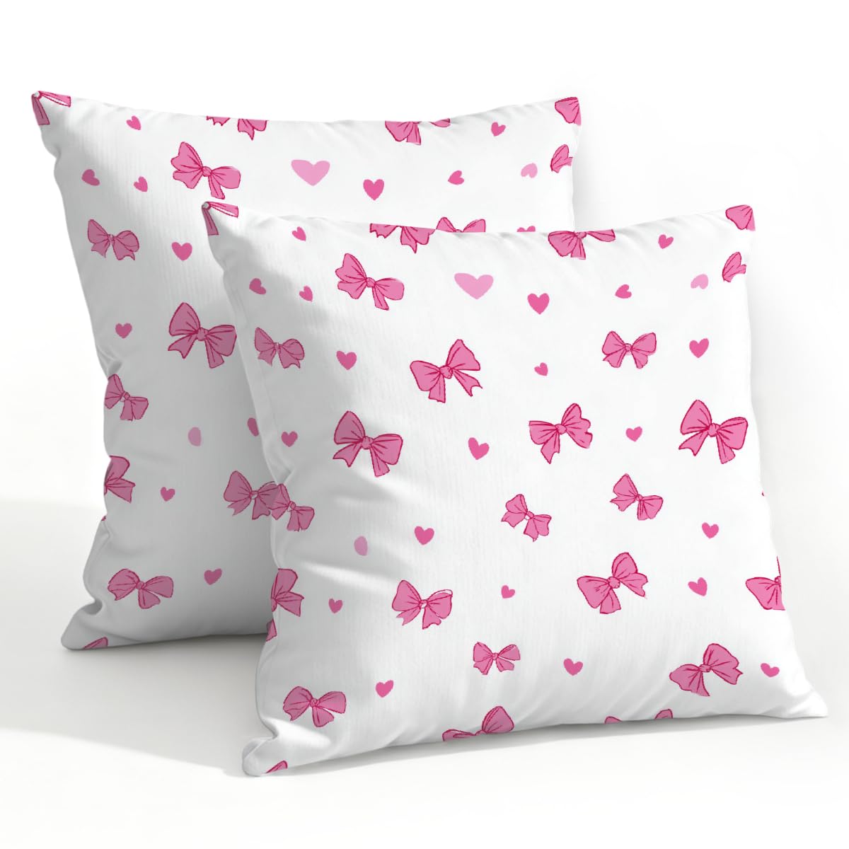 Outdoor Pillow Covers Waterproof Pillowcases 22x22in Set of 2 Cute Pink Bows Decorative Throw Cushion Case for Couch Sofa Garden Patio Furniture